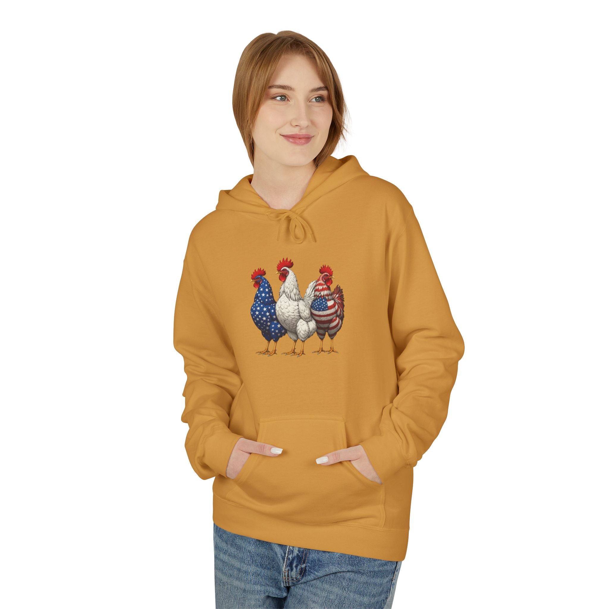 Patriotic Rooster Hoodie — Americana Farmhouse Chickens Pullover
