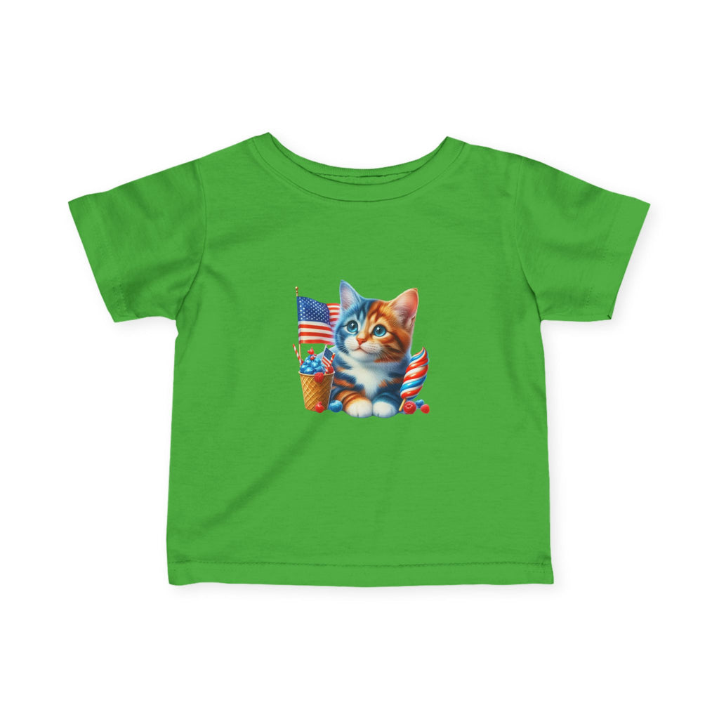 Infant Tee — Patriotic Kitten with Flags & Ice Cream (4th of July Baby Shirt)