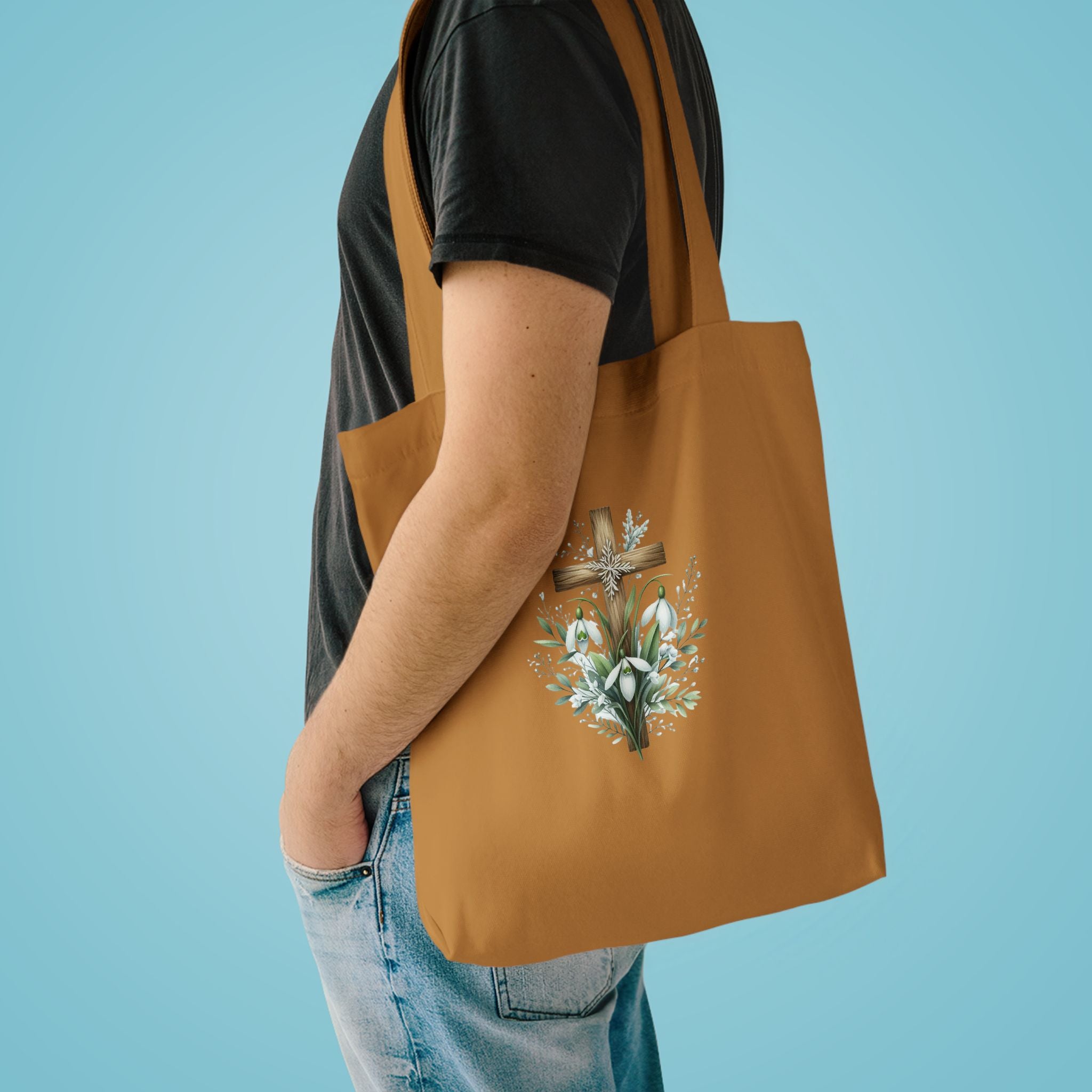 Floral Cross Cotton Tote Bag – Easter Faith Reusable Market Bag