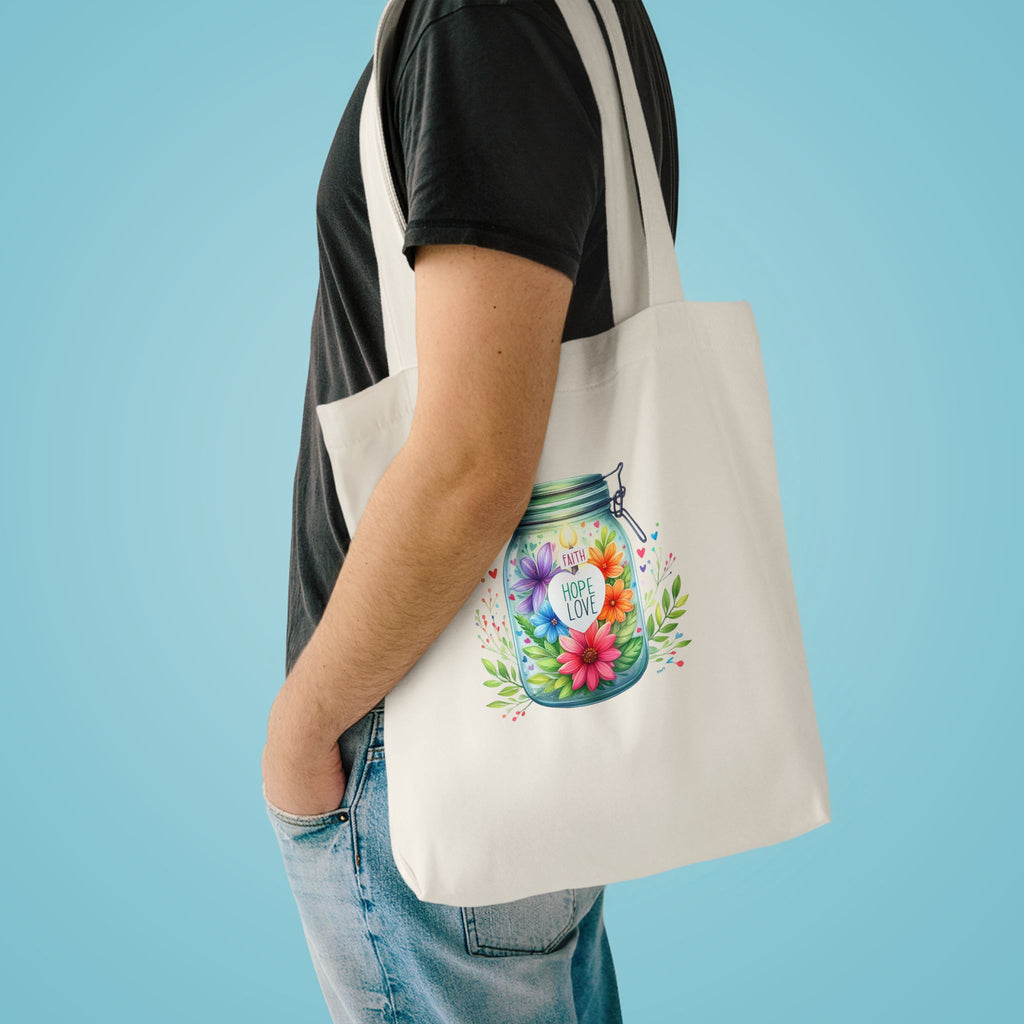Tote Bag — "Hope Lights the Way" Mason Jar Floral Design