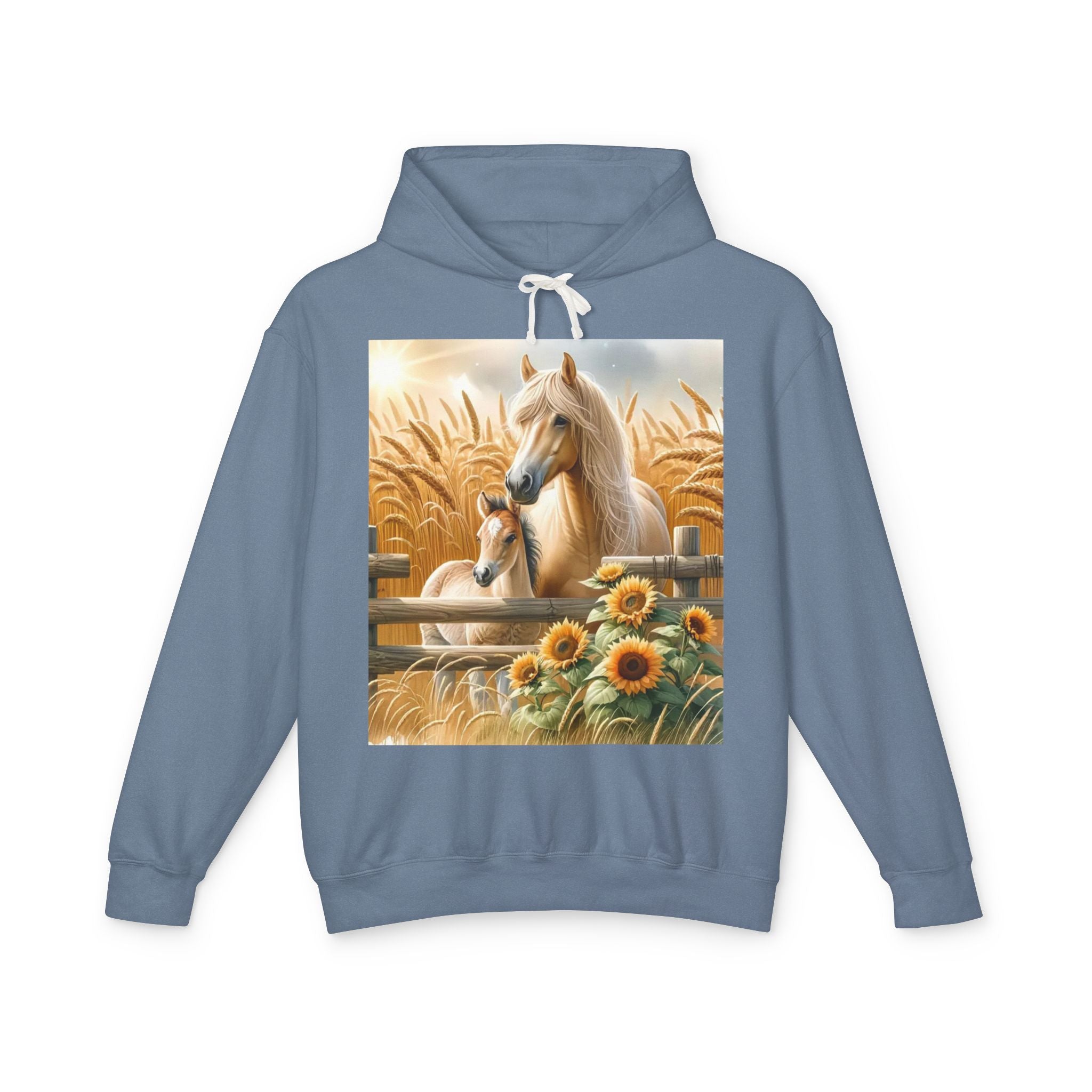 Horse & Foal Sunflower Hoodie — Pastel Farm Animal Sweatshirt