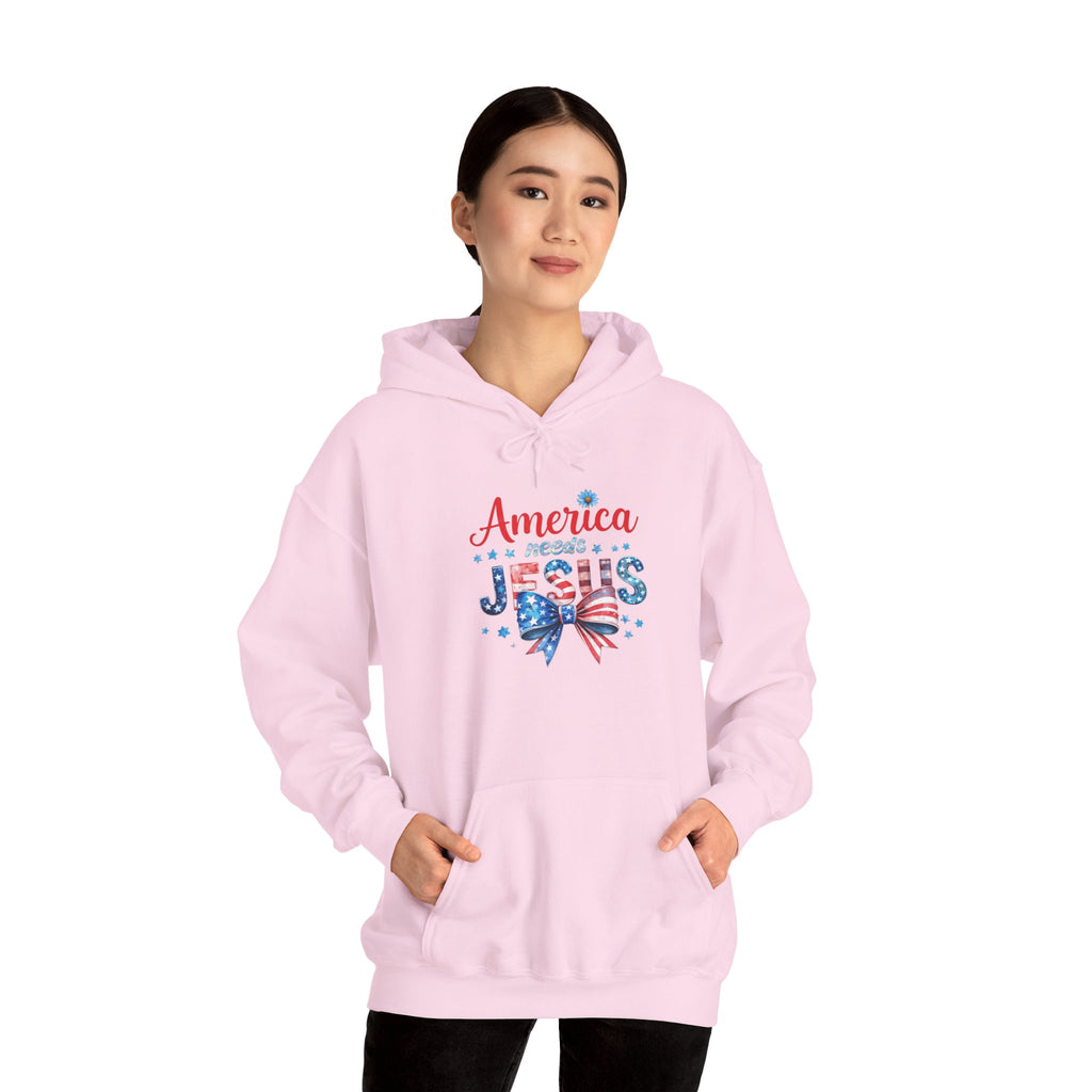 America Loves Jesus Patriotic Hoodie – Flag Bow Christian Sweatshirt