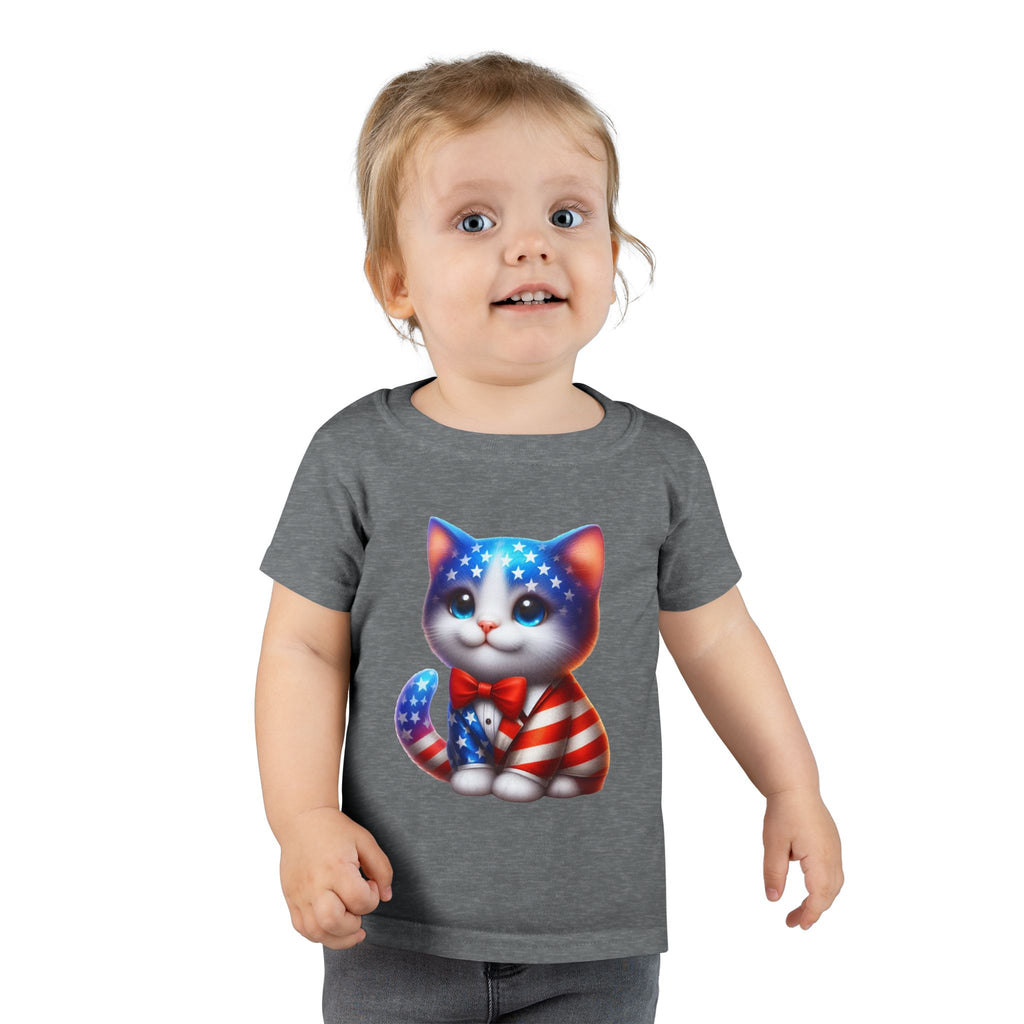 Toddler T-Shirt — Patriotic USA Flag Kitten Graphic