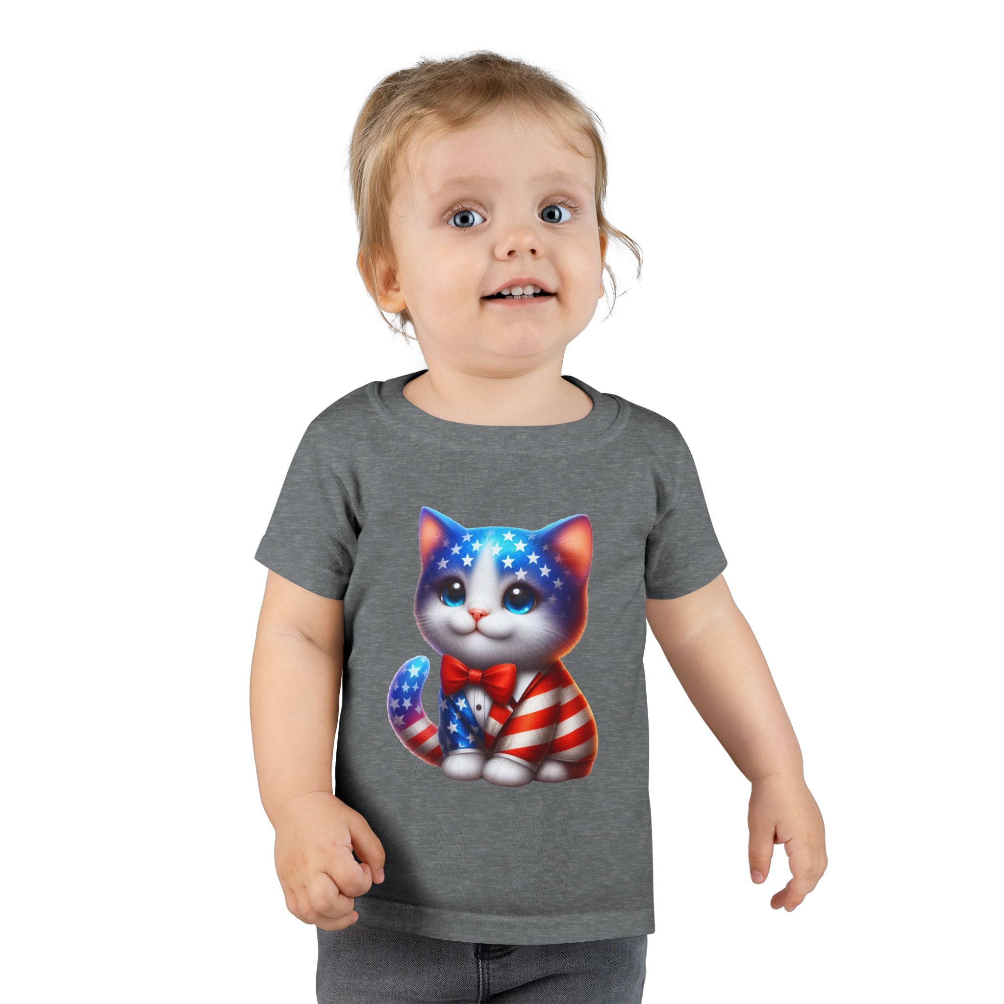 Toddler T-Shirt — Patriotic USA Flag Kitten Graphic