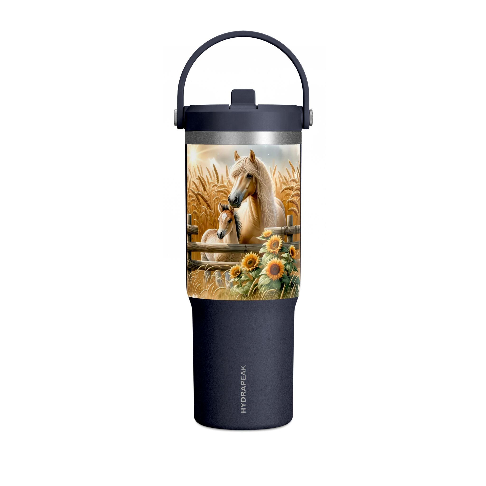 32oz Horse Tumbler — Sunflower Farm Scene Stainless Travel Cup