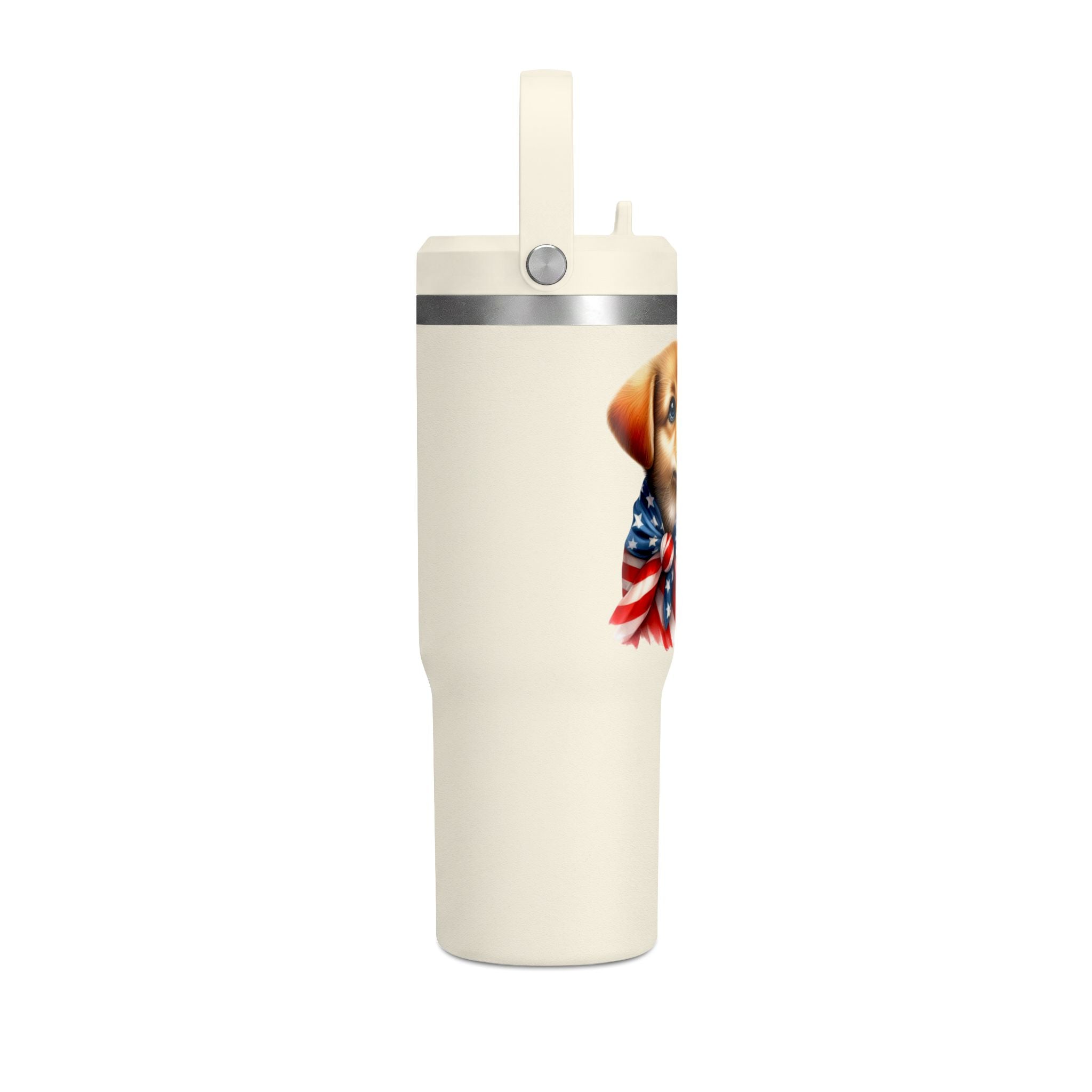 Patriotic Puppy 32oz Tumbler — American Flag Dog Travel Mug