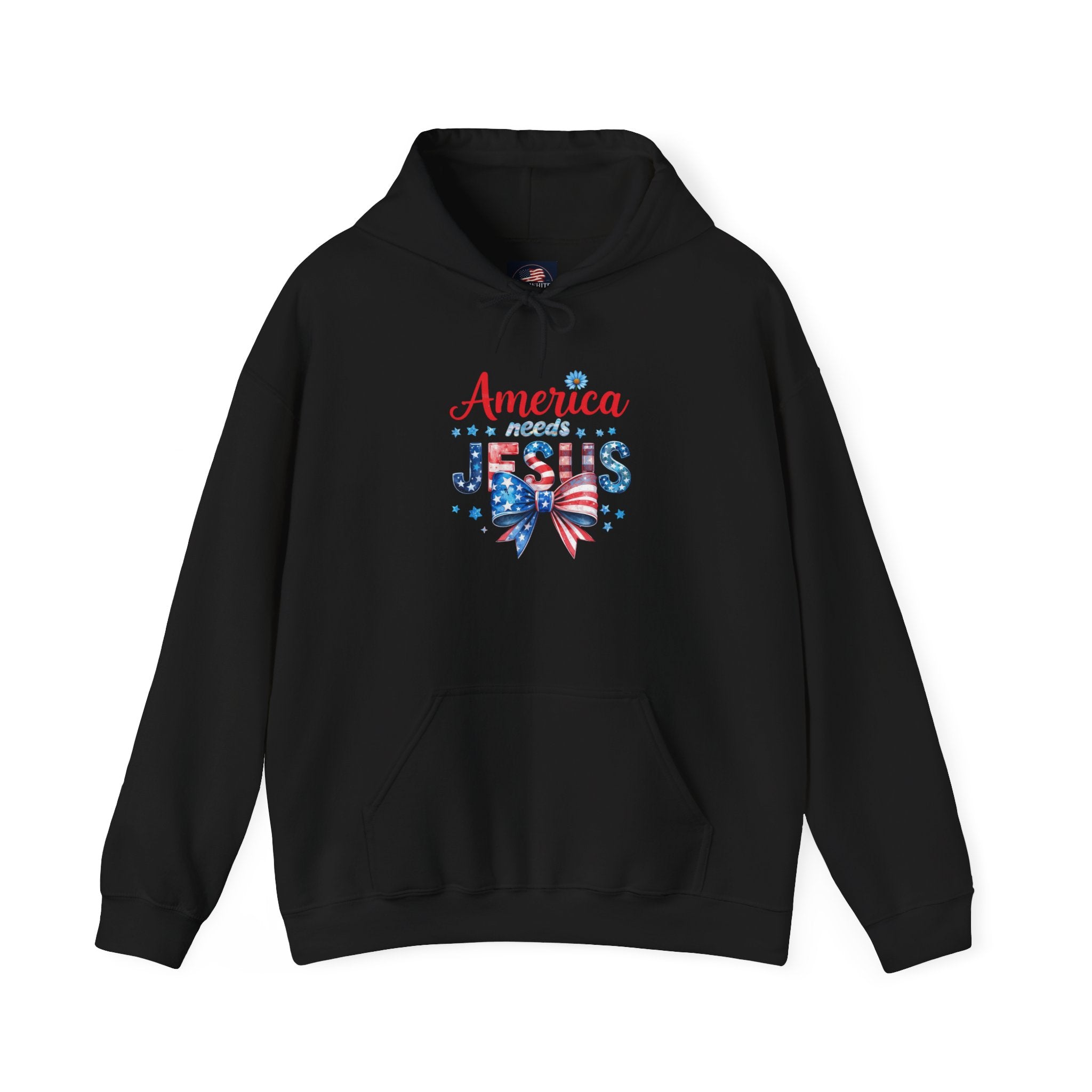 America Loves Jesus Patriotic Hoodie – Flag Bow Christian Sweatshirt