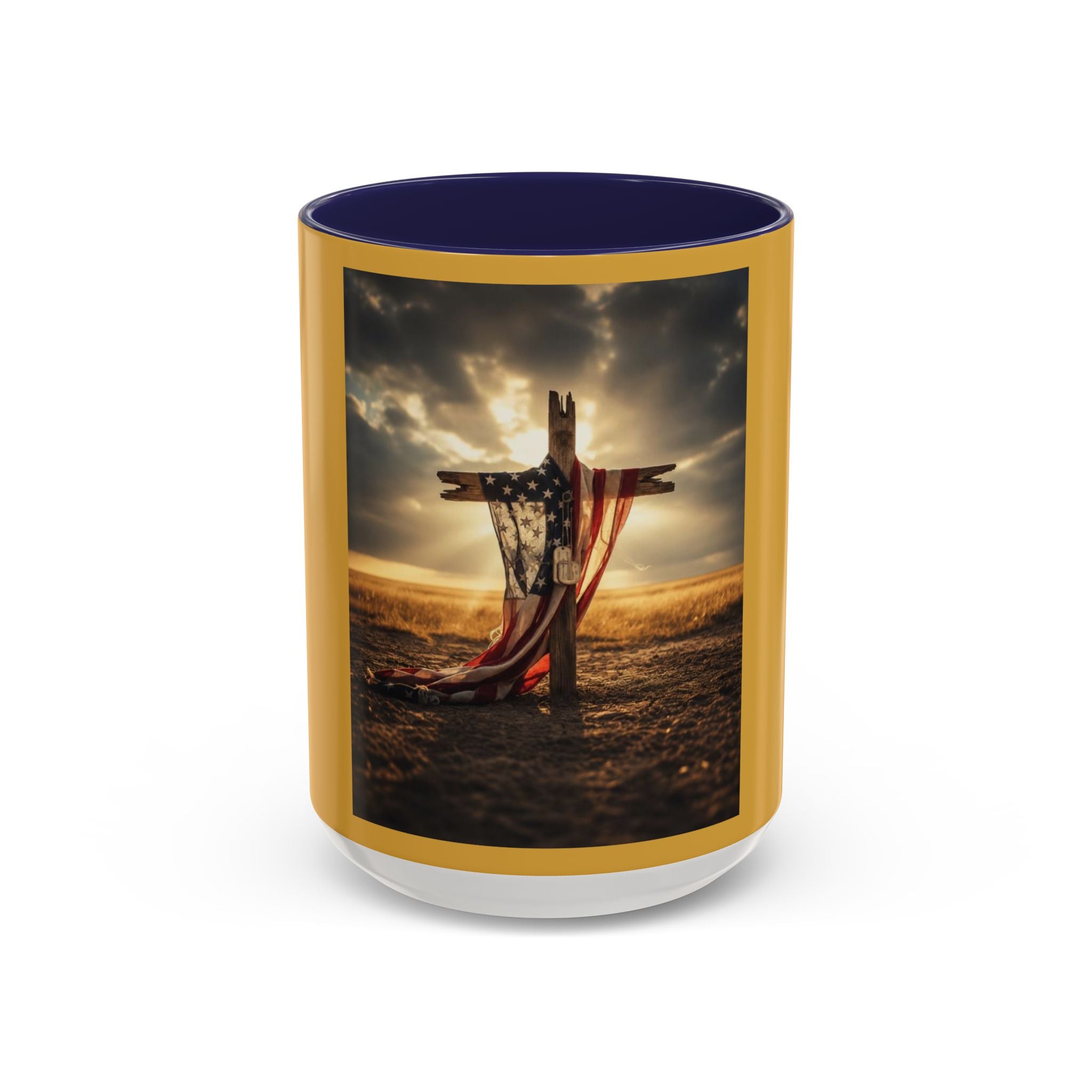 Patriotic Cross Coffee Mug — American Flag Sunrise Accent Mug (11/15oz)