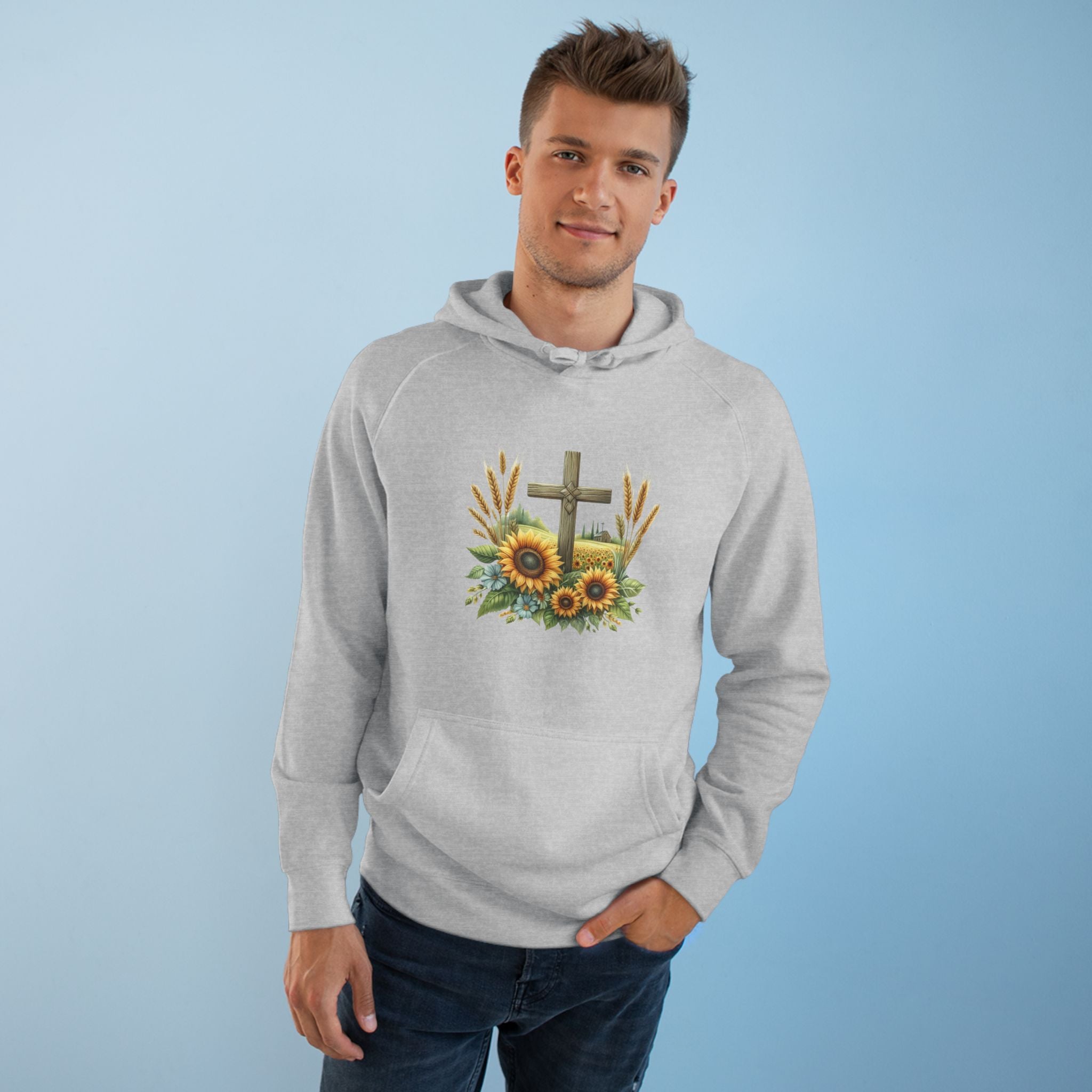 Sunflower Cross Hoodie — Christian Faith Floral Pullover
