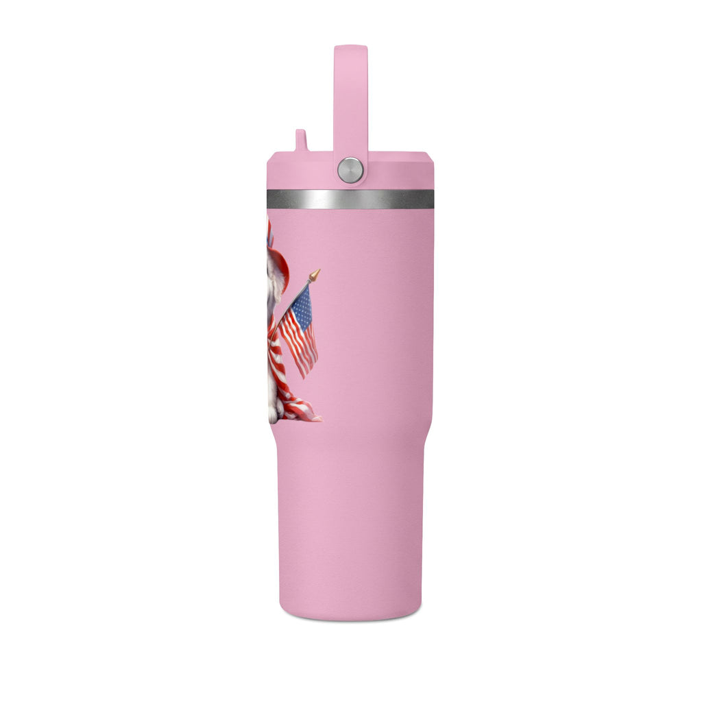 Patriotic Pup Tumbler — 32oz Insulated Travel Cup with American Flag Dog Design