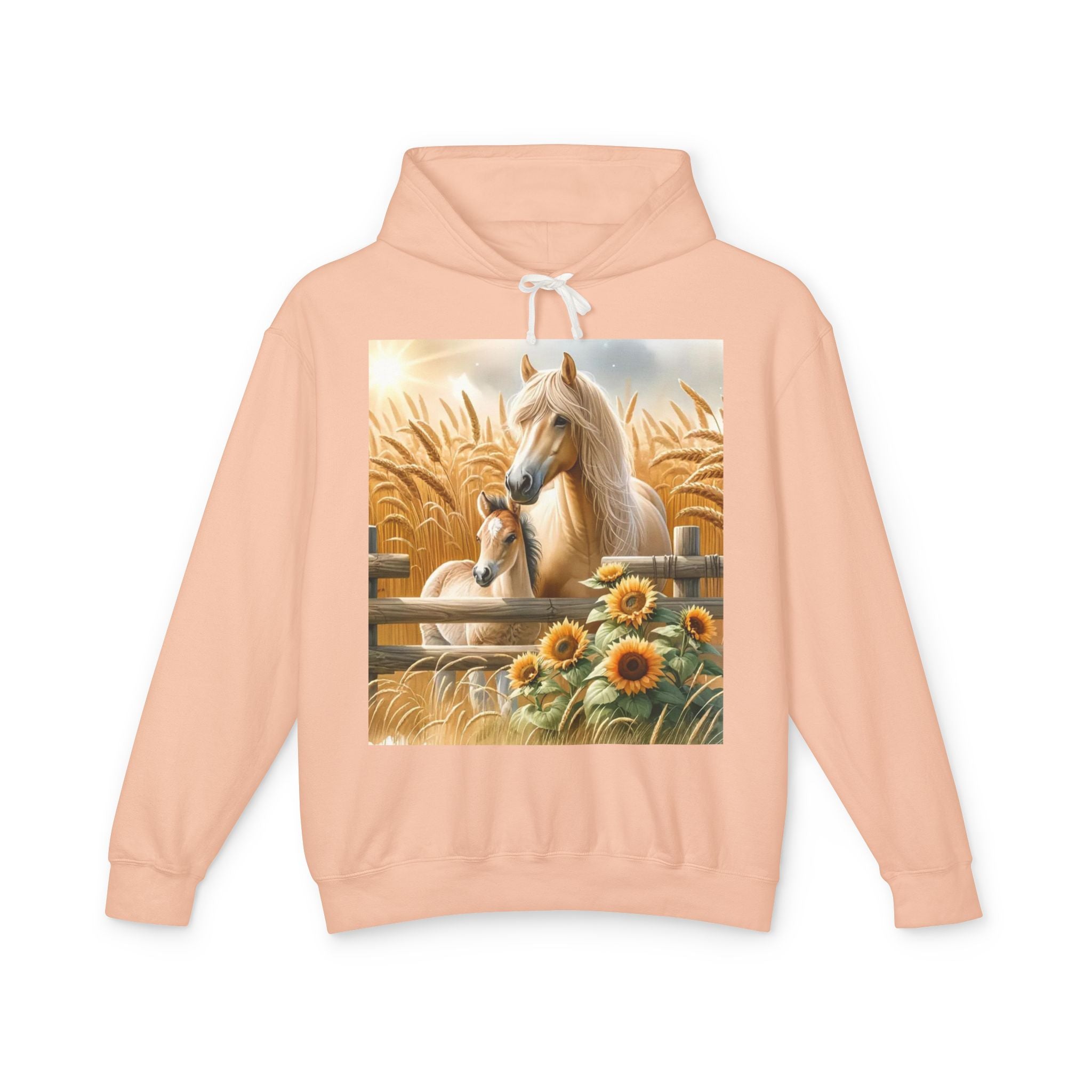 Horse & Foal Sunflower Hoodie — Pastel Farm Animal Sweatshirt
