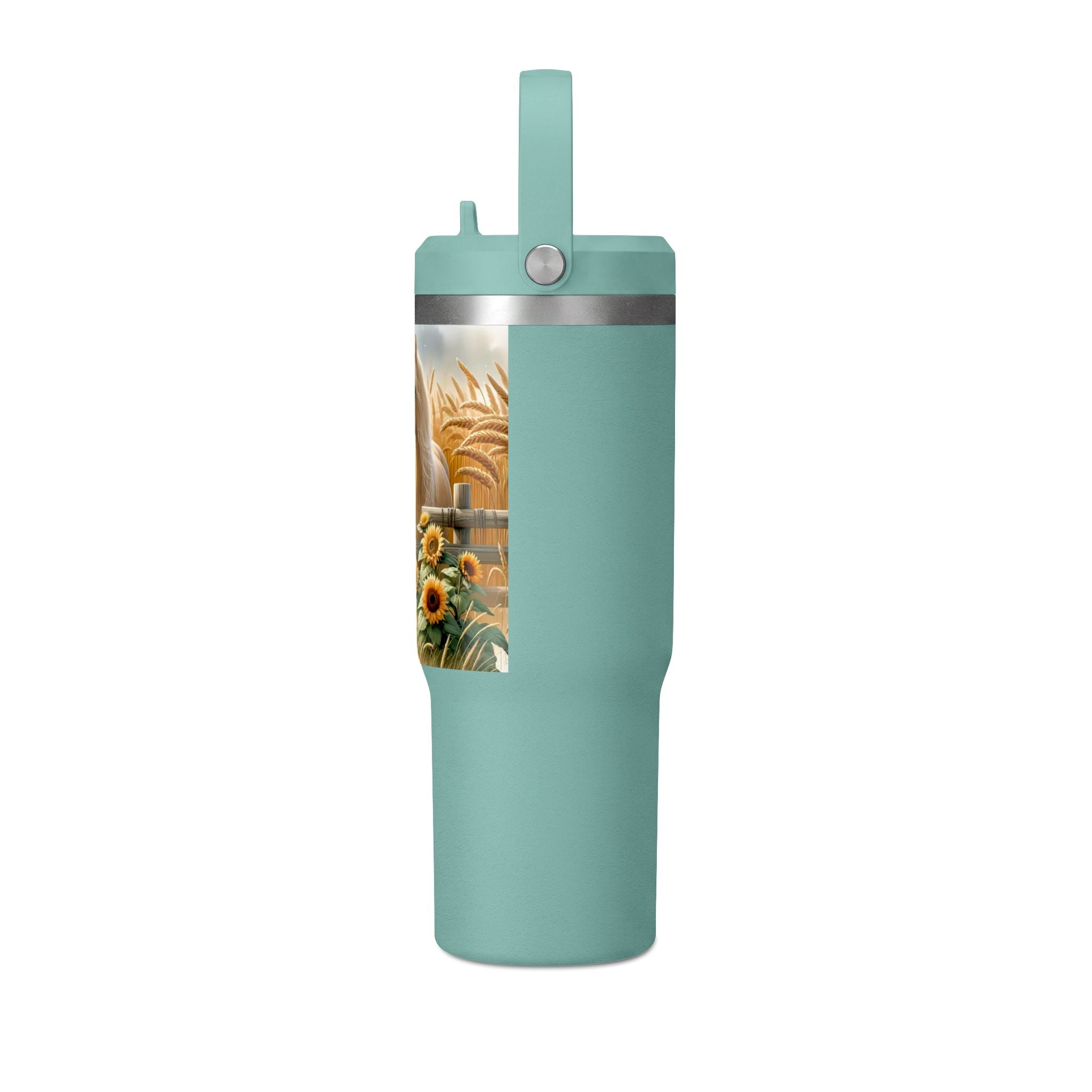 32oz Horse Tumbler — Sunflower Farm Scene Stainless Travel Cup