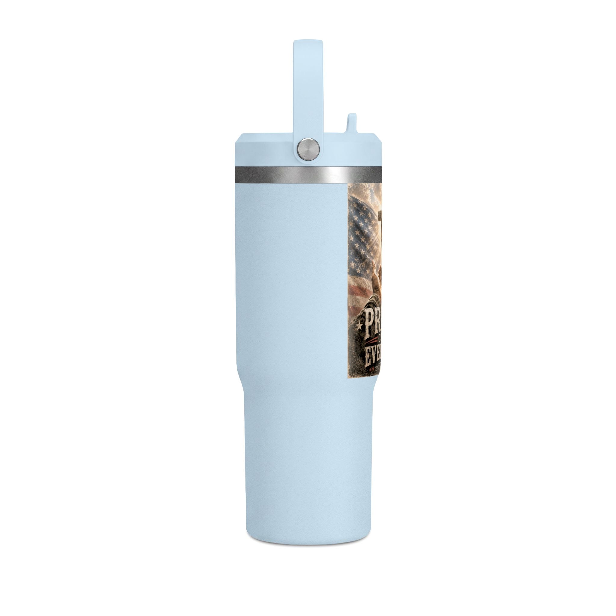 Prayer Changes Everything 32oz Tumbler - Christian Cross & American Flag Travel Cup