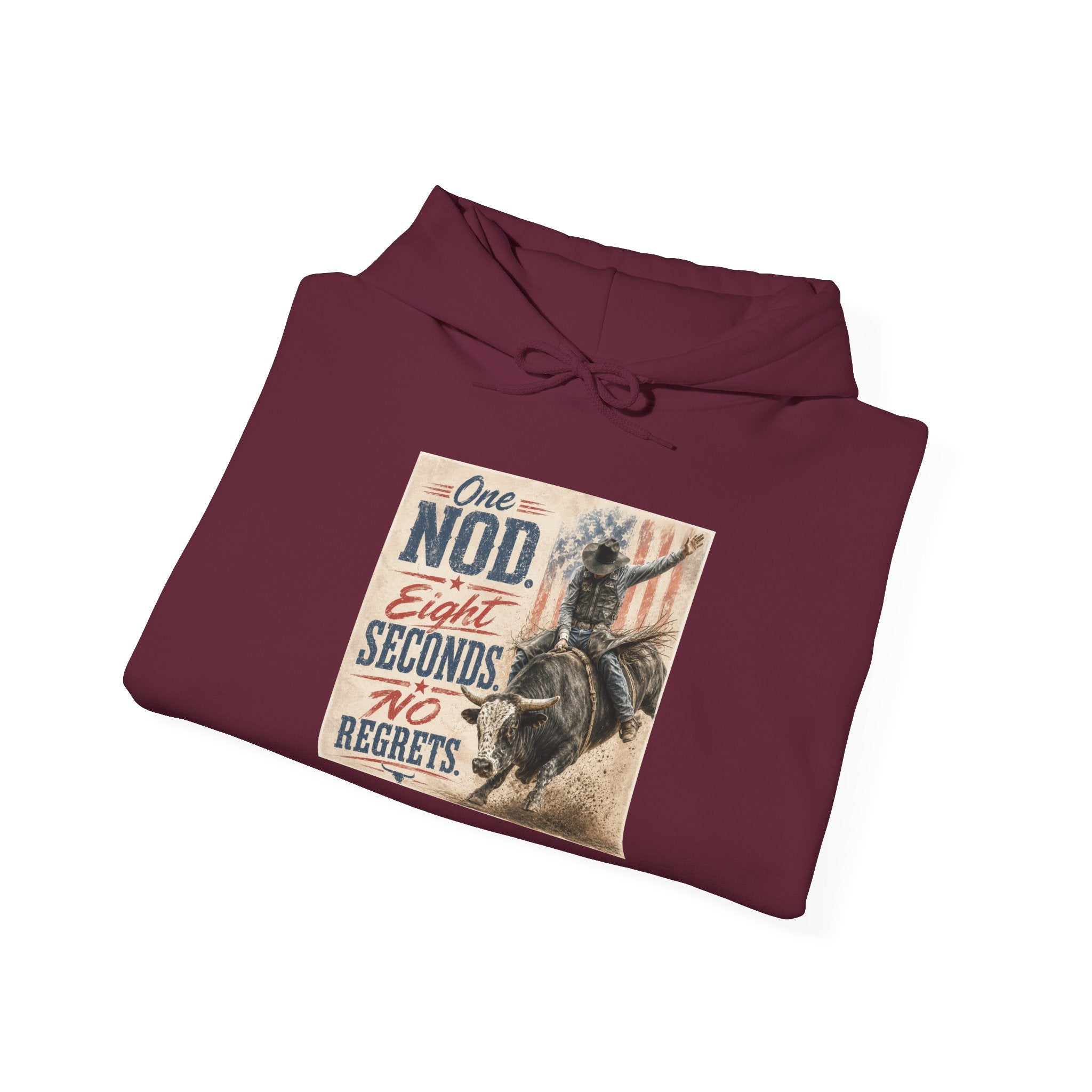 Hoodie - 'One Nod Eight Seconds No Regrets' Motorcycle Rider Vintage Graphic Hoodie