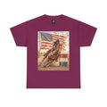Patriotic Rodeo Barrel Racer T-Shirt — American Flag Horse Racing Tee
