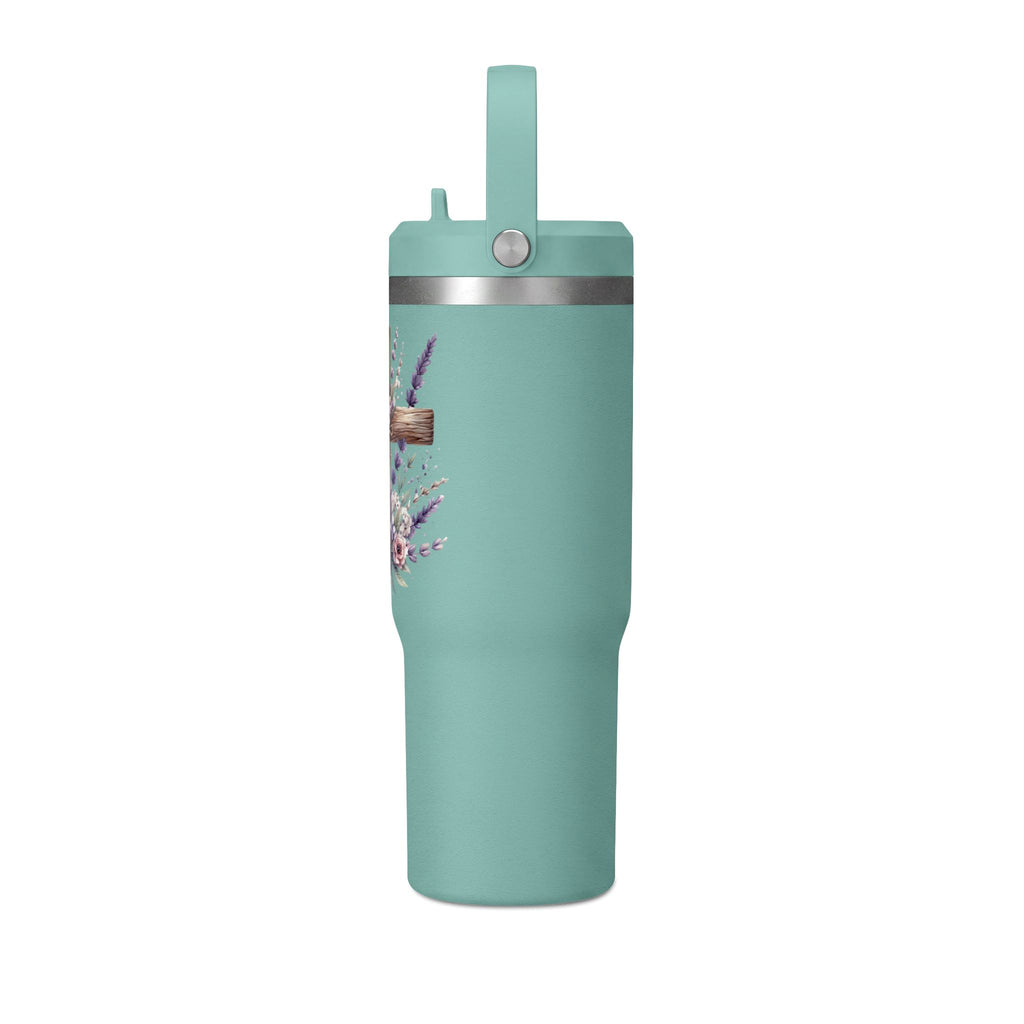 32oz Tumbler with Floral Cross Design — Christian Hydration Bottle | Lavender & Rose Nomad Tumbler