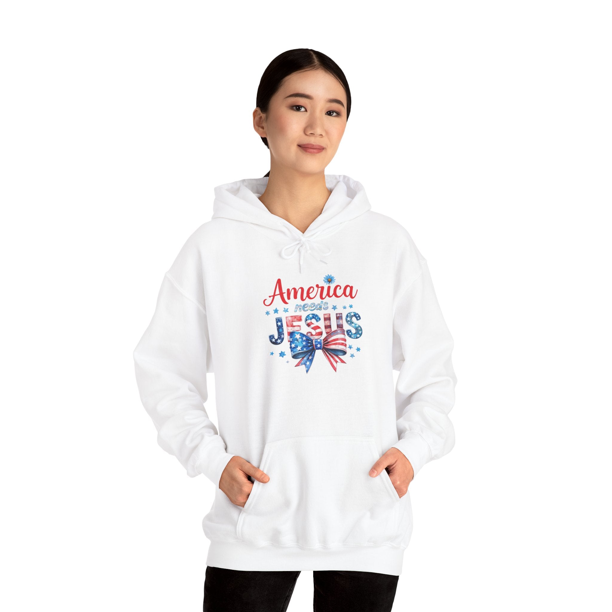 America Loves Jesus Patriotic Hoodie – Flag Bow Christian Sweatshirt