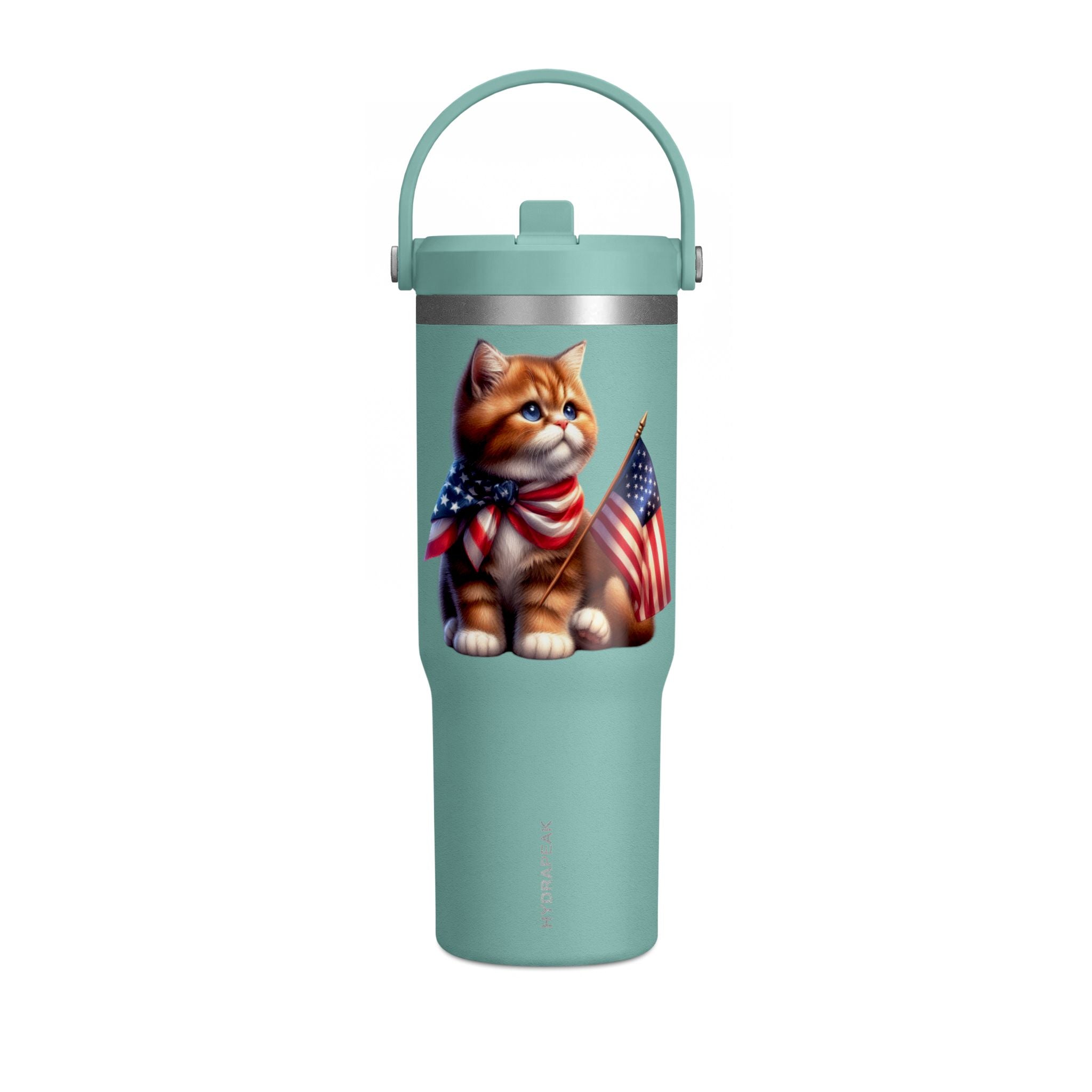 32oz Tumbler — Patriotic Kitten with American Flag Bandana