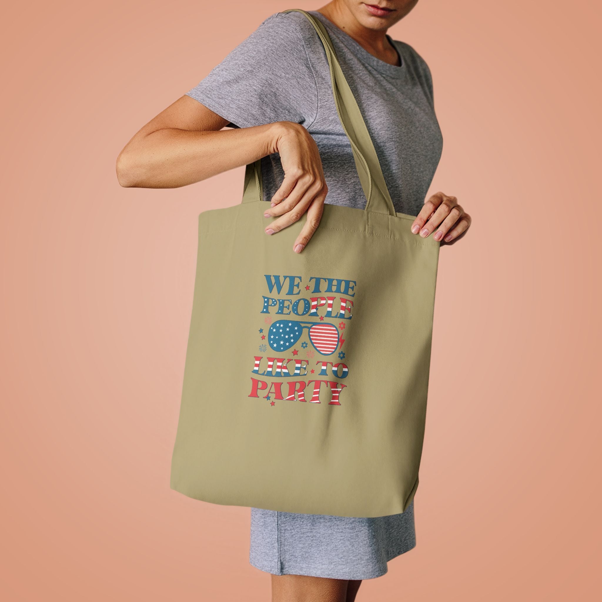Patriotic "We The People" Cotton Tote Bag – Fourth of July USA Flag Market Bag