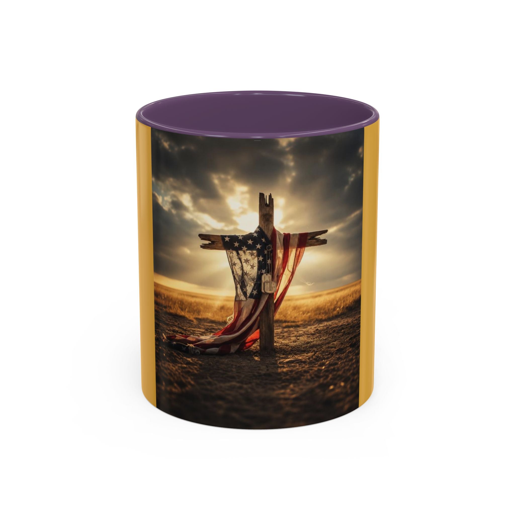 Patriotic Cross Coffee Mug — American Flag Sunrise Accent Mug (11/15oz)