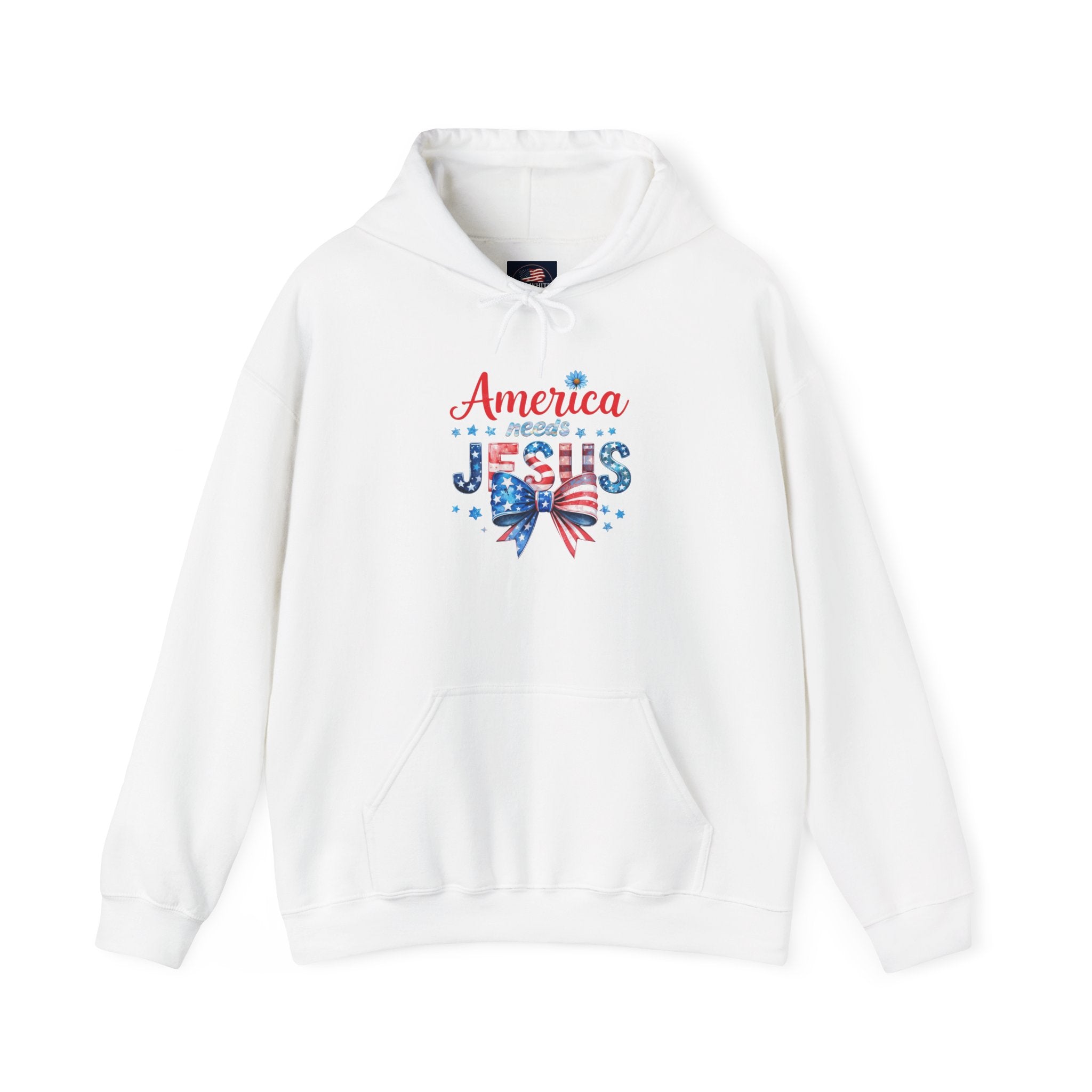 America Loves Jesus Patriotic Hoodie – Flag Bow Christian Sweatshirt