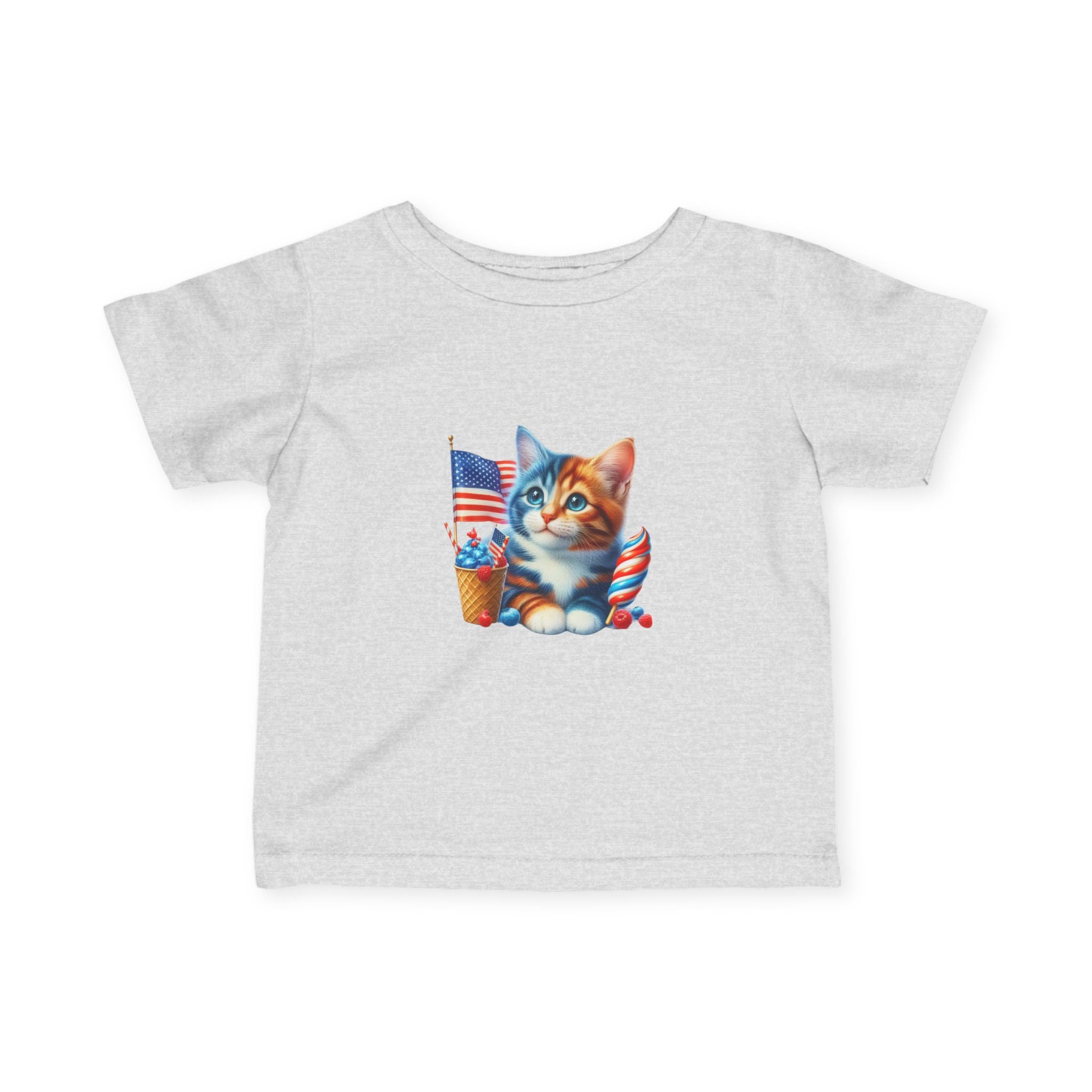 Infant Tee — Patriotic Kitten with Flags & Ice Cream (4th of July Baby Shirt)