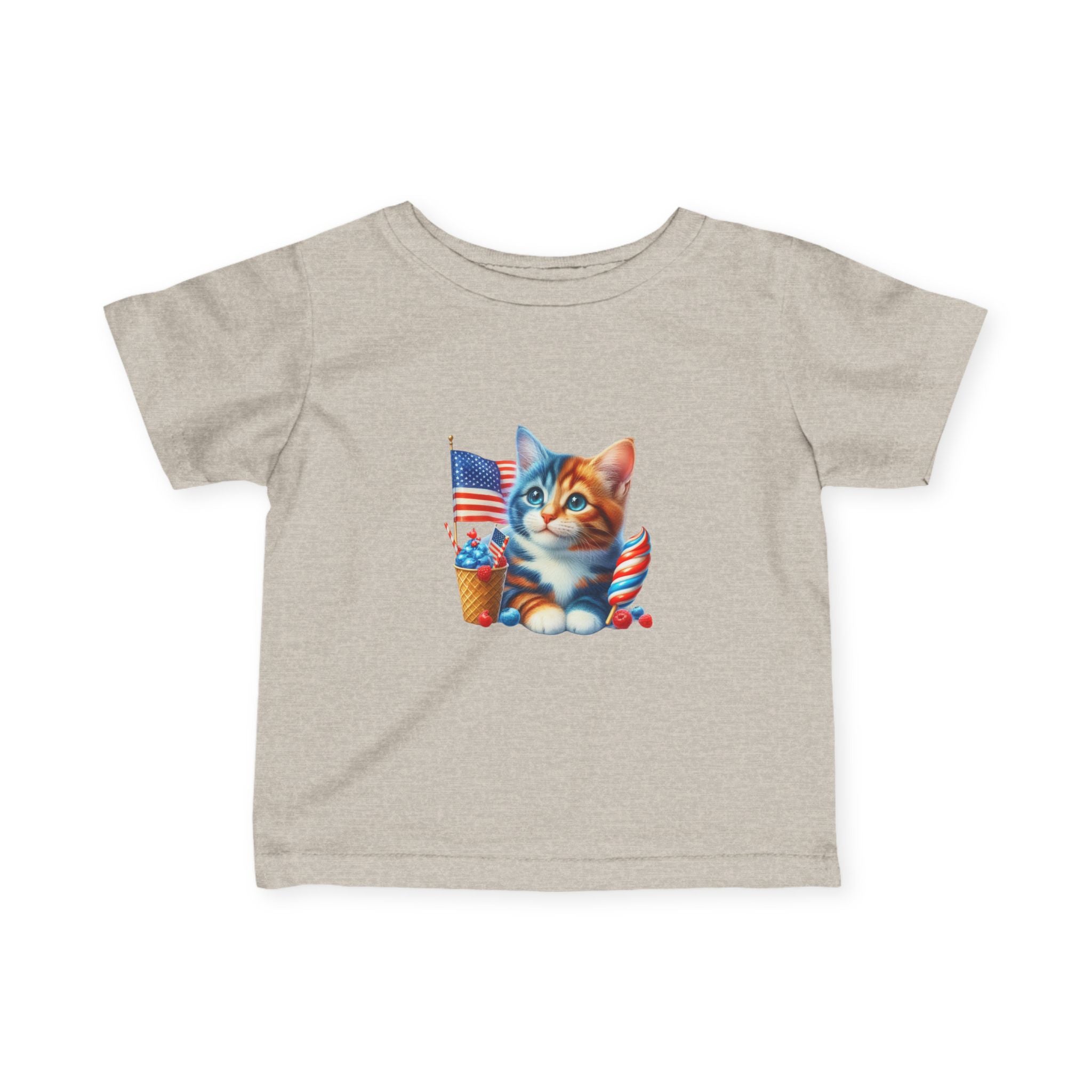 Infant Tee — Patriotic Kitten with Flags & Ice Cream (4th of July Baby Shirt)