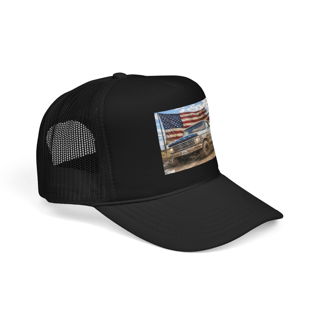 Patriotic Mud Truck Trucker Hat — American Flag Off-Road Foam Cap