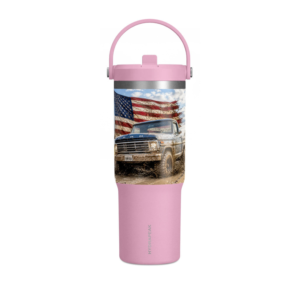 32oz Tumbler – Vintage Truck with American Flag Travel Mug