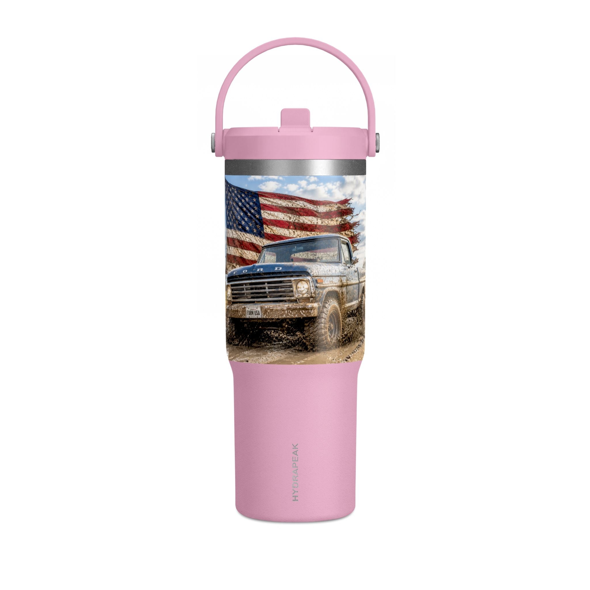 32oz Tumbler – Vintage Truck with American Flag Travel Mug