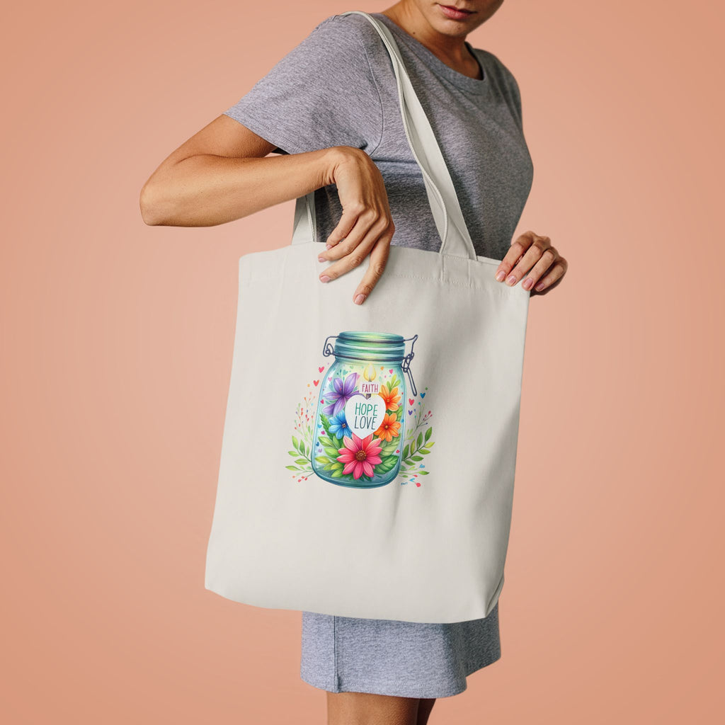 Tote Bag — "Hope Lights the Way" Mason Jar Floral Design