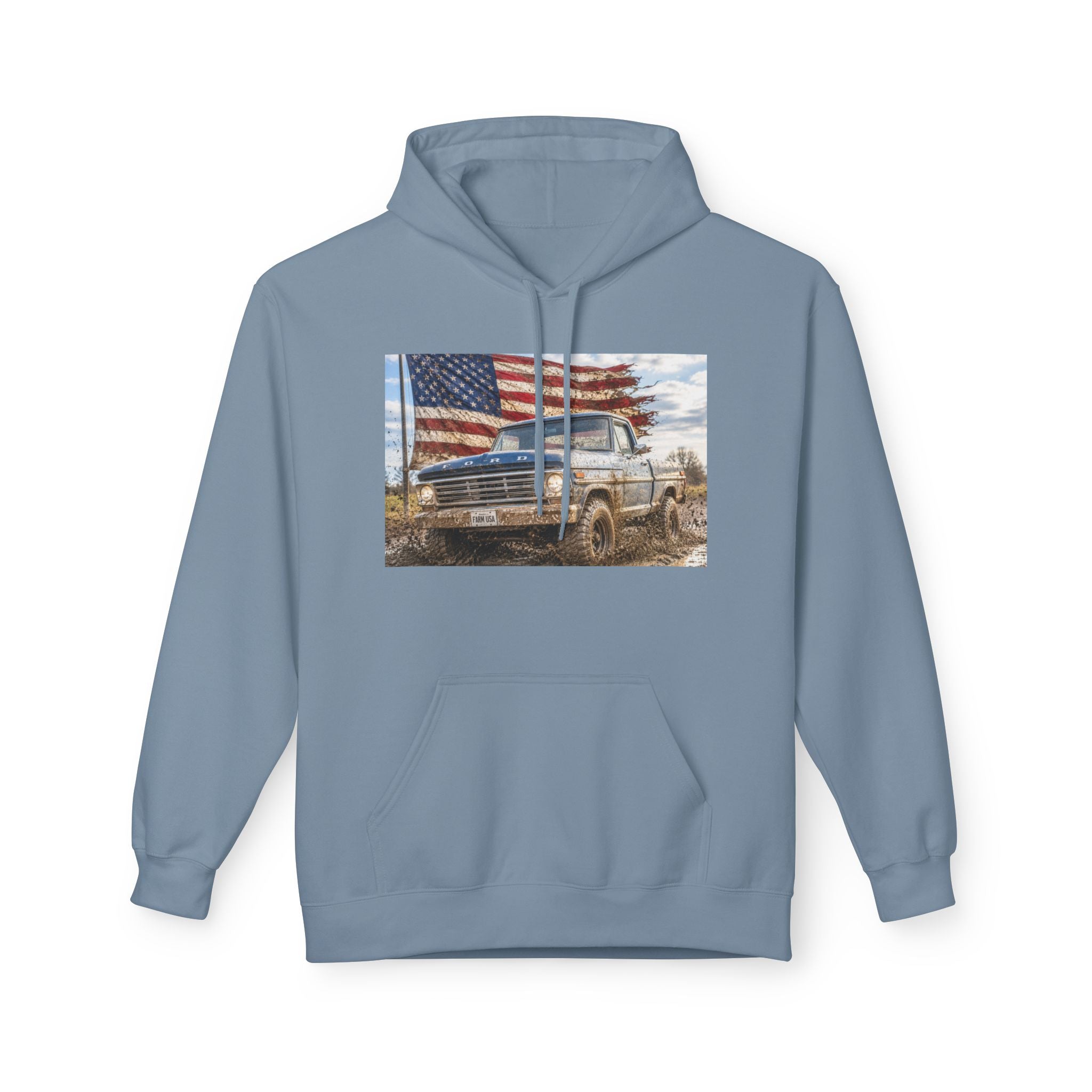 American Flag Vintage Truck Hoodie — Patriotic USA Pickup Sweatshirt
