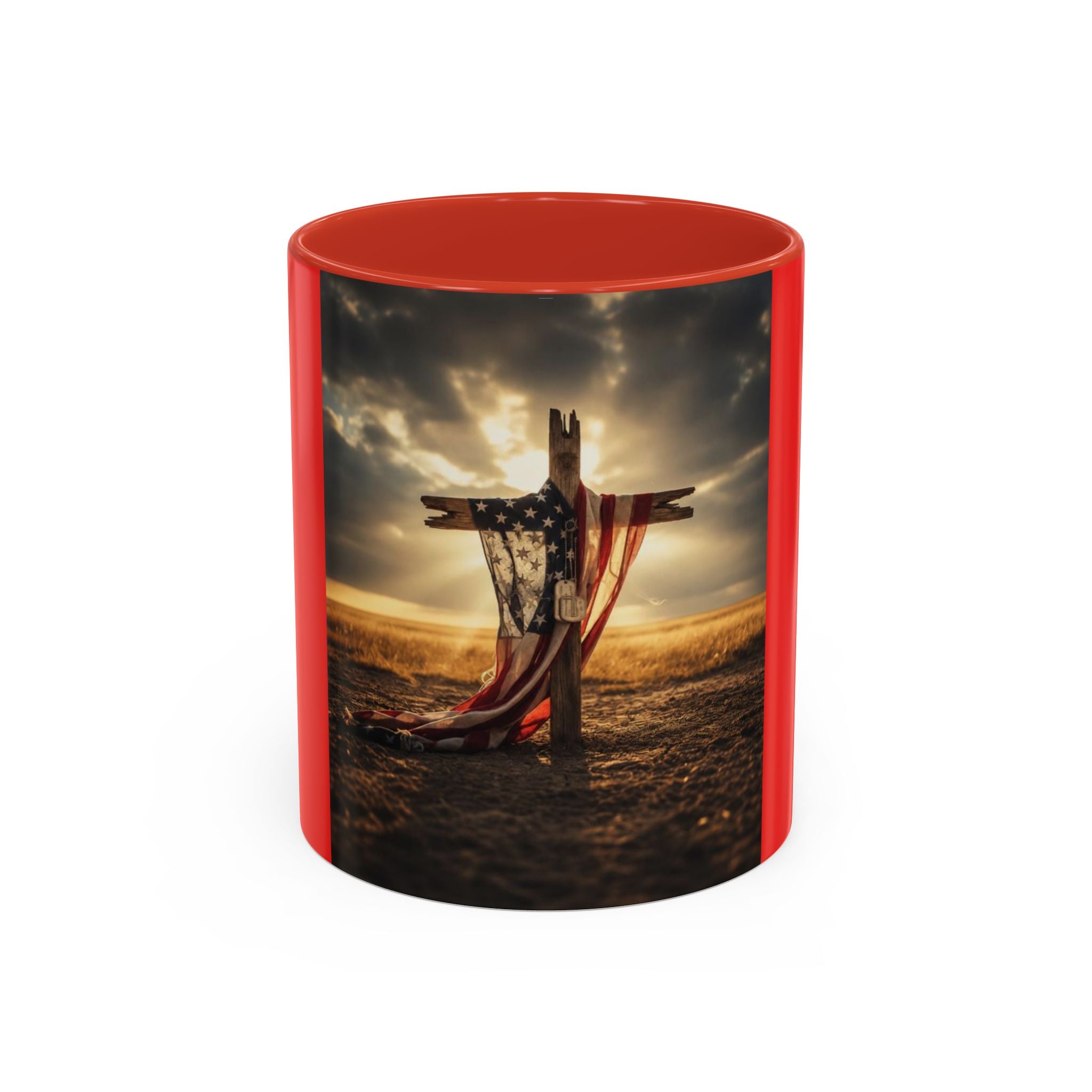 Patriotic Cross Coffee Mug – American Flag Christian Faith 11/15oz Accent Mug