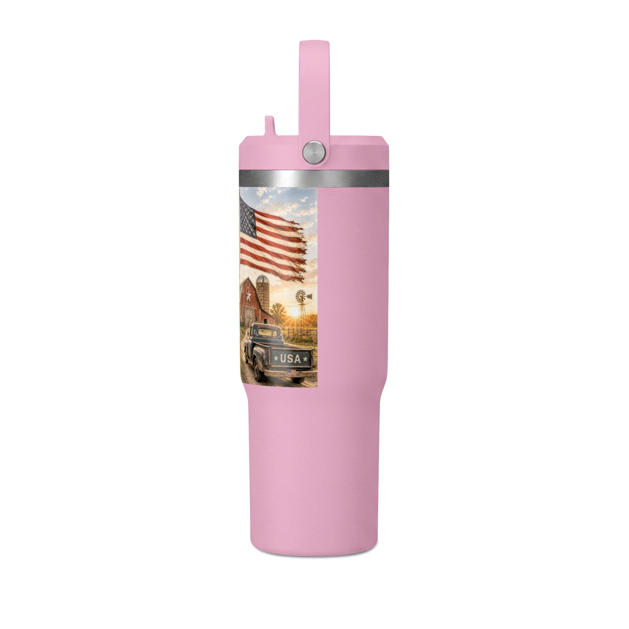32oz Insulated Tumbler — Rustic 'What America Was Made From' Farm Flag Design