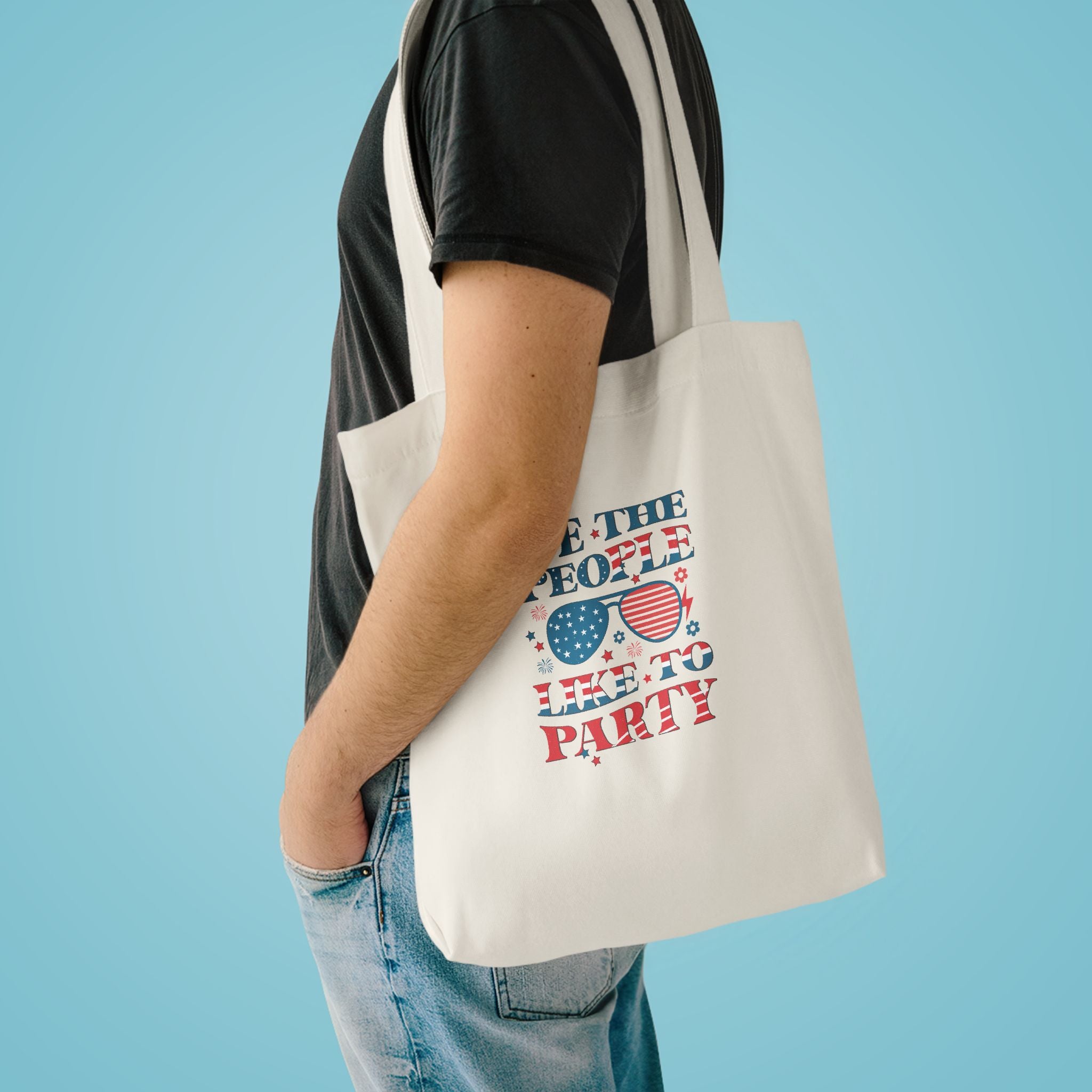 Patriotic "We The People" Cotton Tote Bag – Fourth of July USA Flag Market Bag