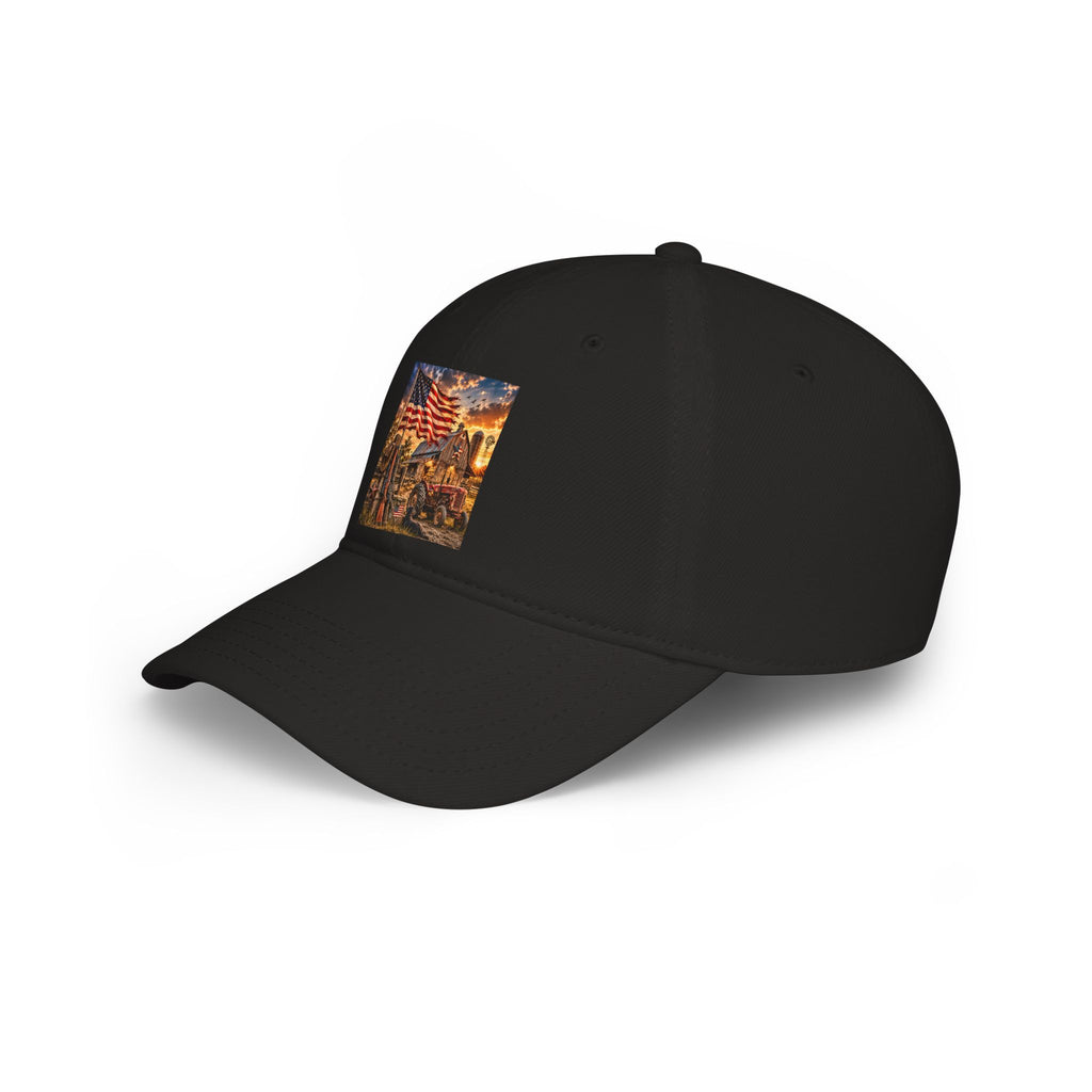 Patriotic Firefighter Scene Baseball Cap — American Flag Firefighter Tribute Hat