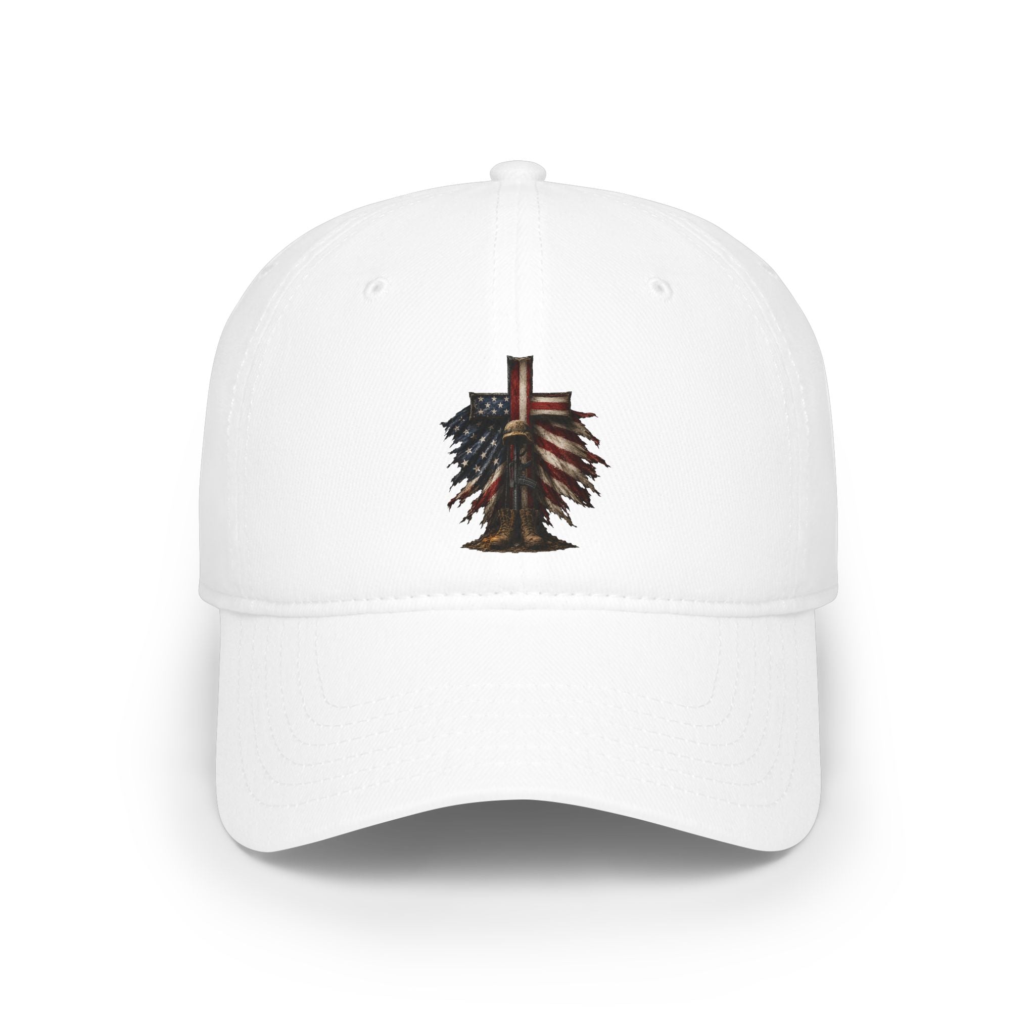 Low Profile Cap — Rustic American Flag Cross Emblem
