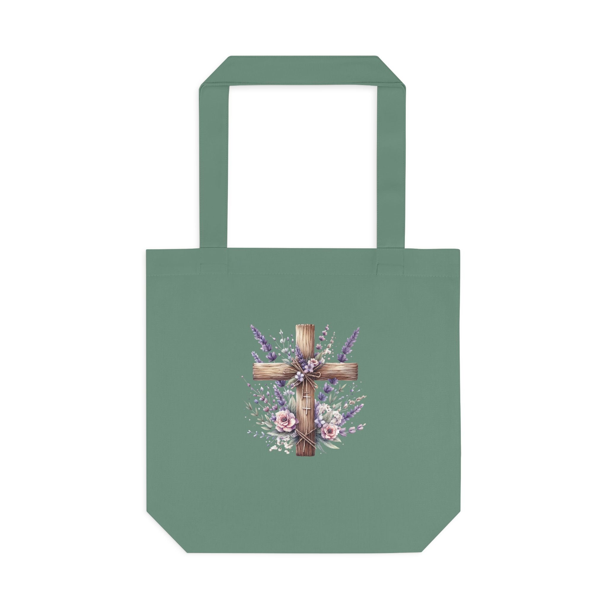 Floral Cross Cotton Tote Bag - Christian Easter Floral Grocery Tote
