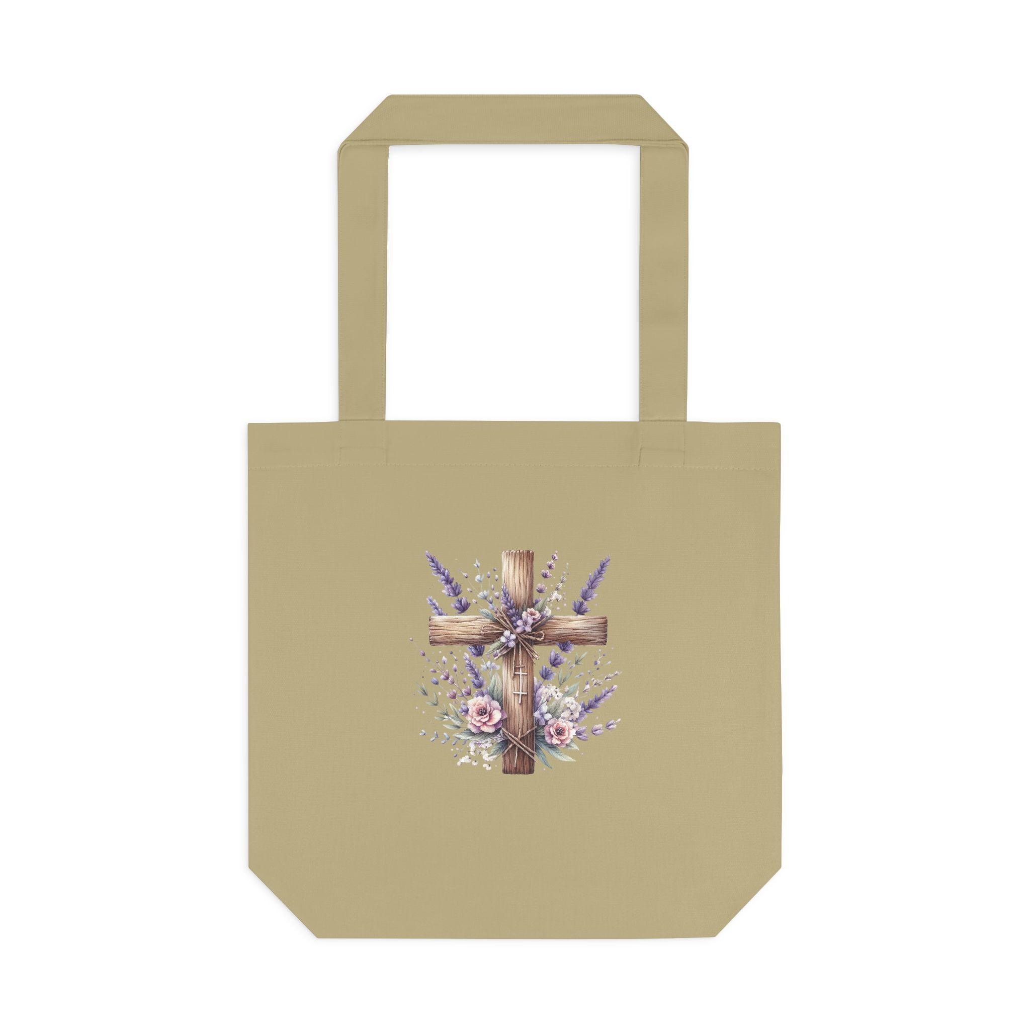 Floral Cross Cotton Tote Bag - Christian Easter Floral Grocery Tote