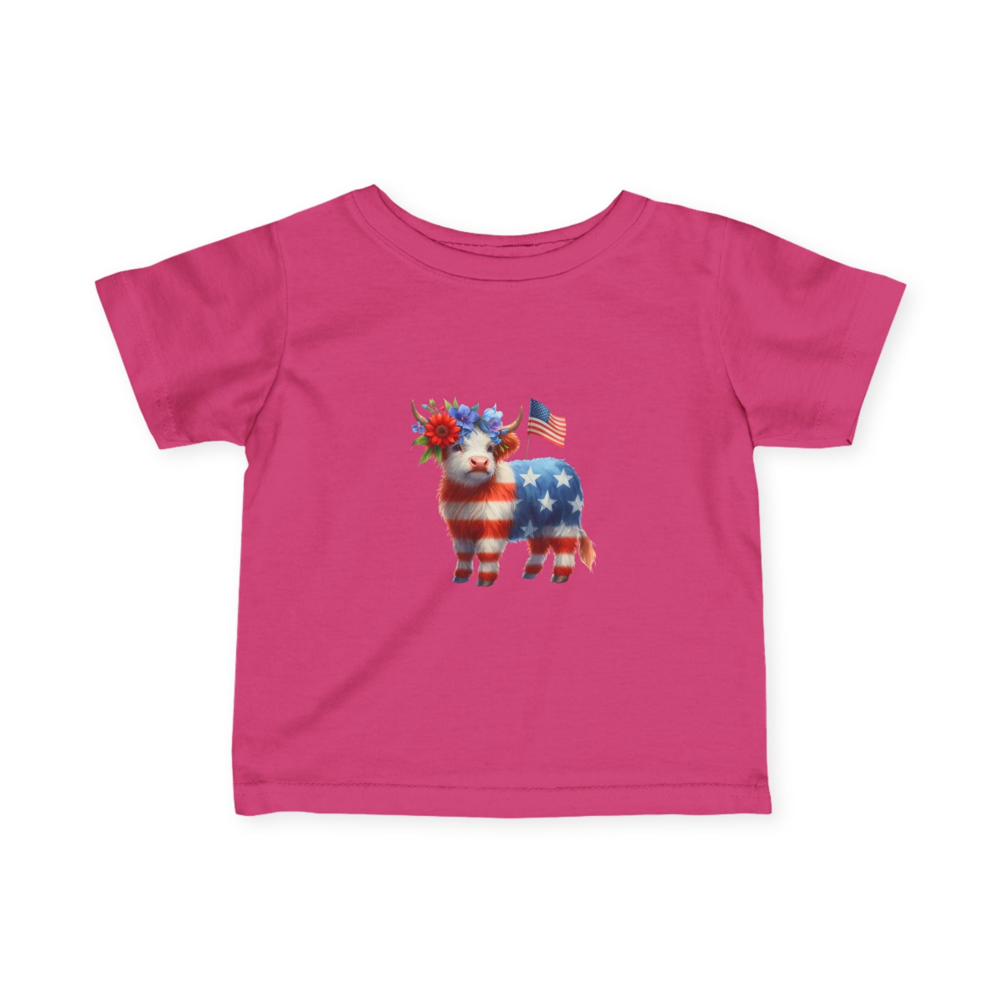 Infant Tee – American Flag Cow Baby Shirt (Patriotic Fourth of July)