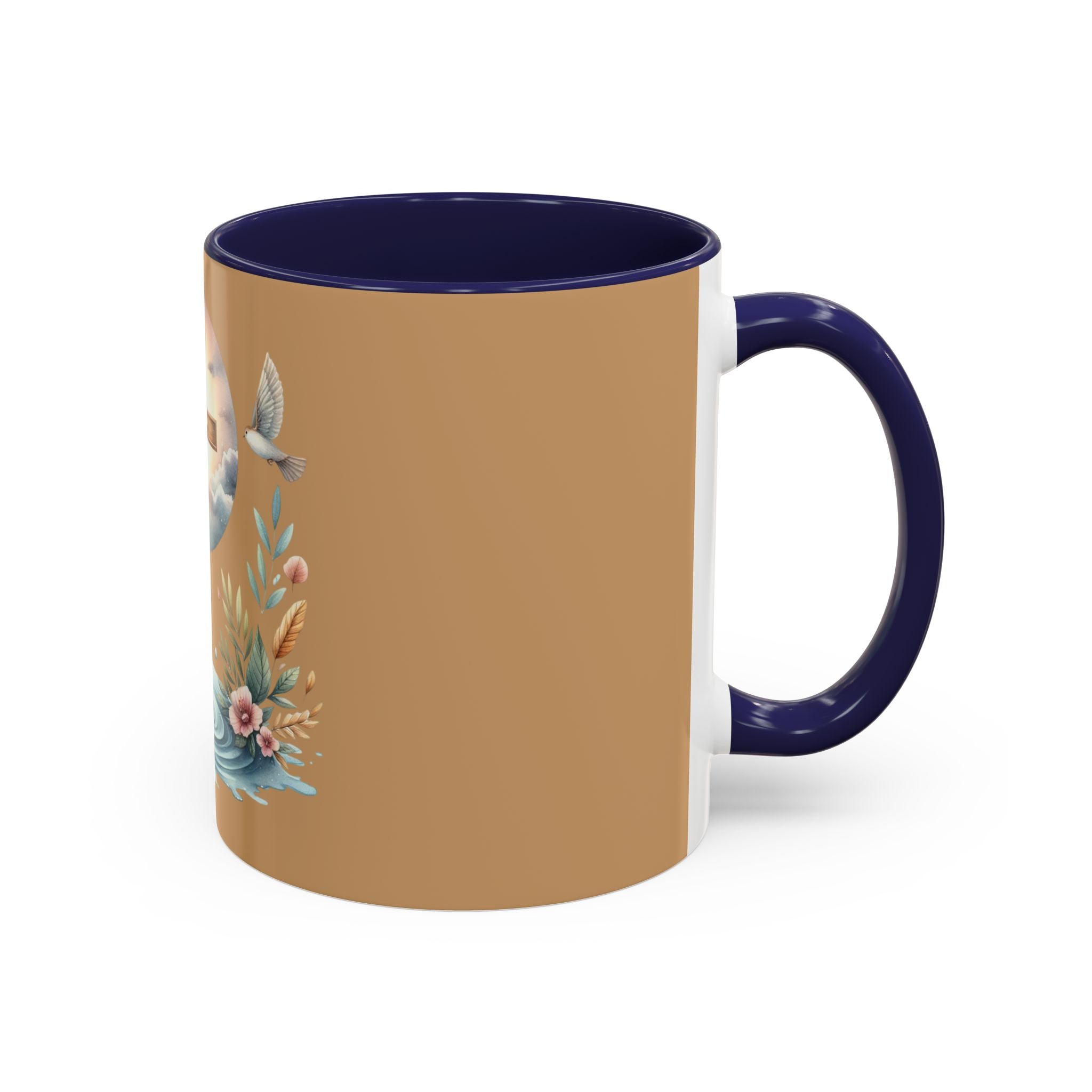 Christian Cross Accent Coffee Mug — Faith, Doves & Floral Baptism Gift (11/15oz)