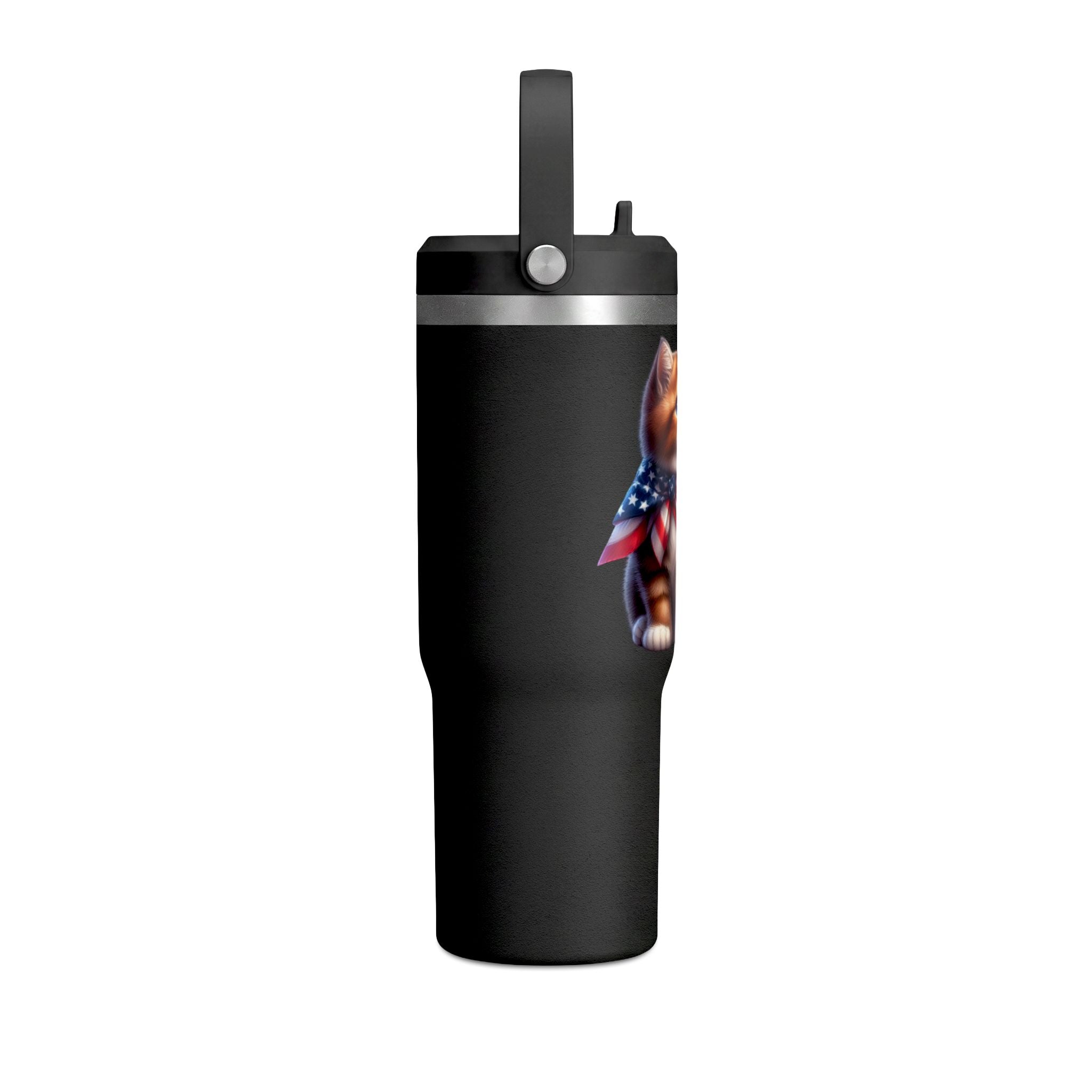 32oz Tumbler — Patriotic Kitten with American Flag Bandana