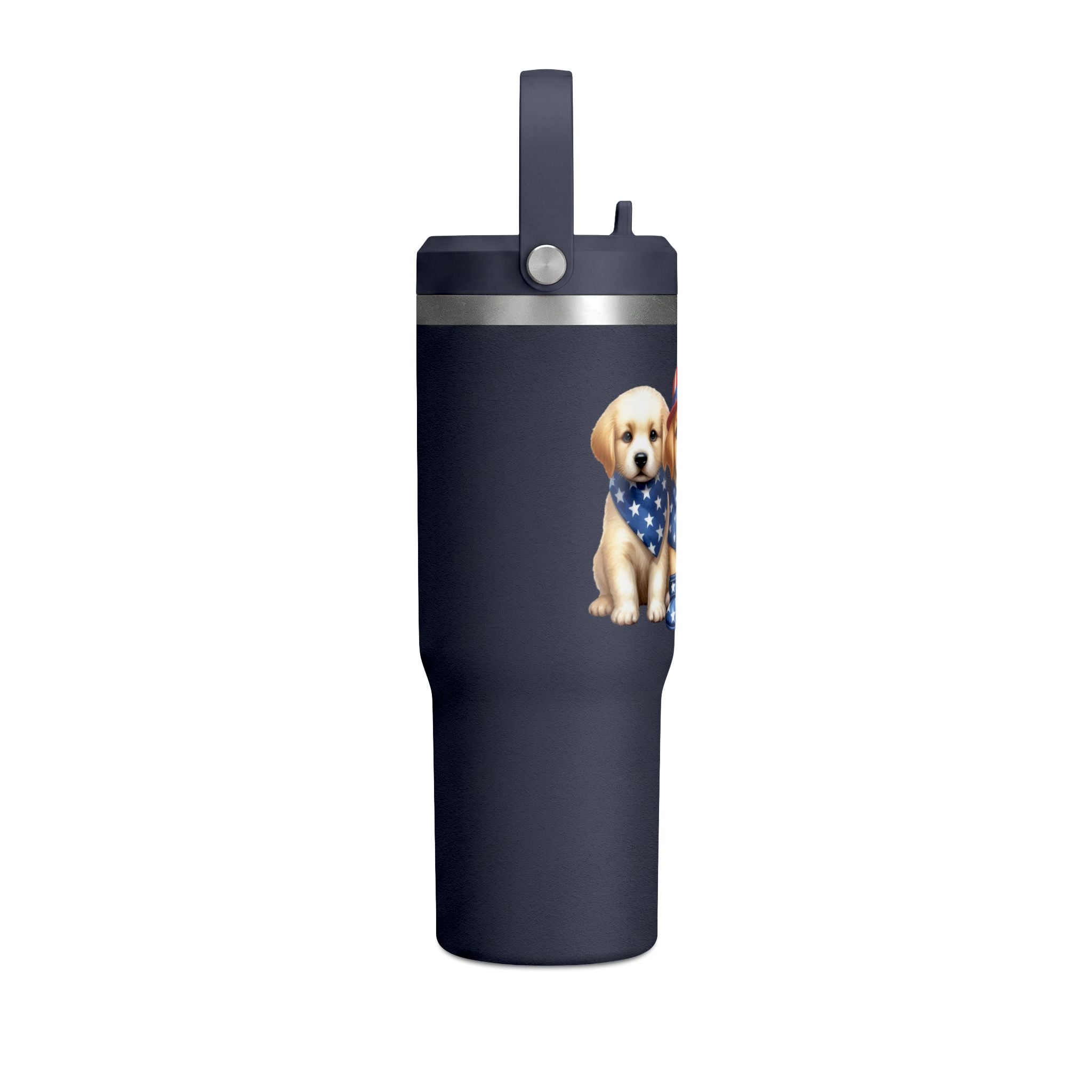 32oz Tumbler - Patriotic Puppies American Flag Travel Cup