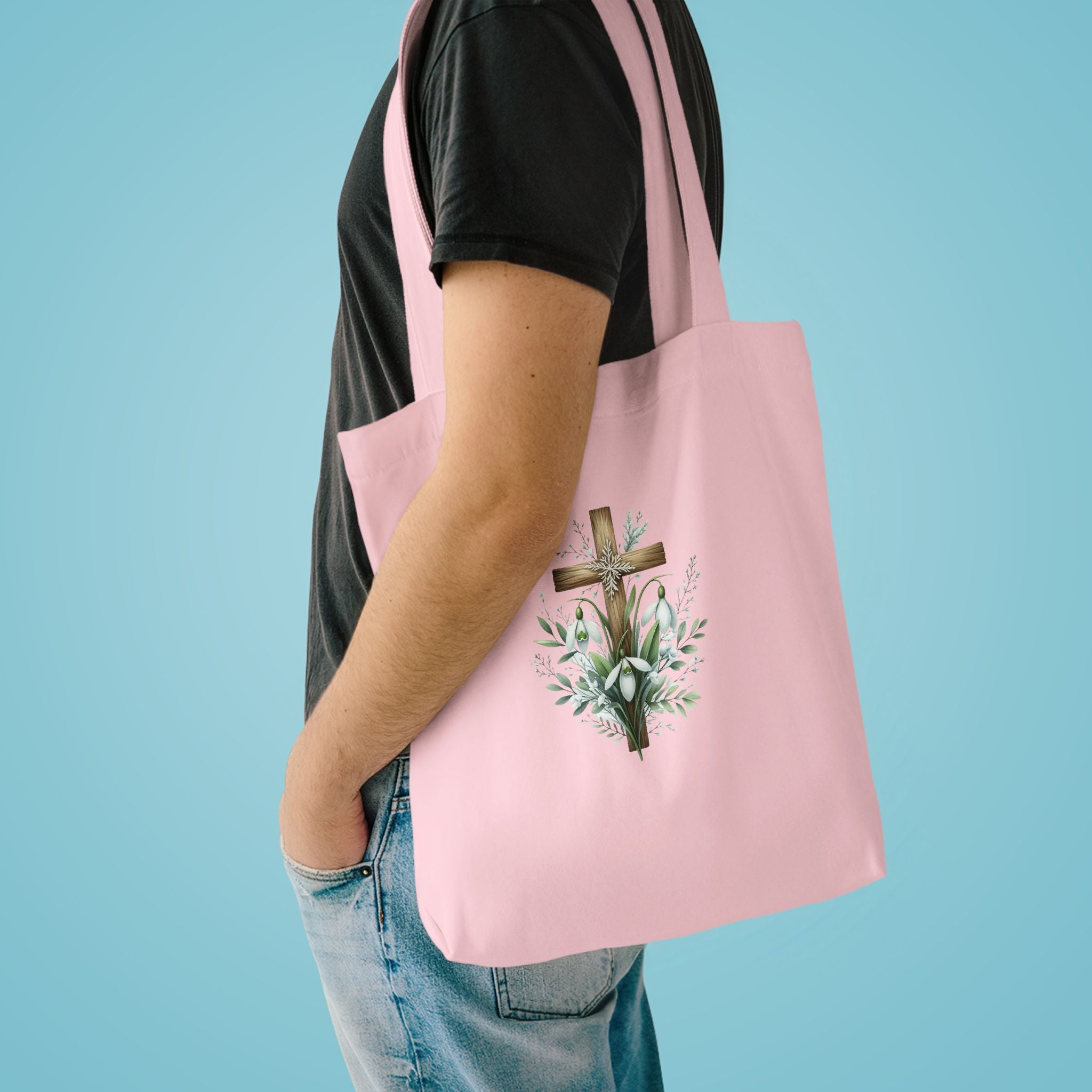 Floral Cross Cotton Tote Bag – Easter Faith Reusable Market Bag