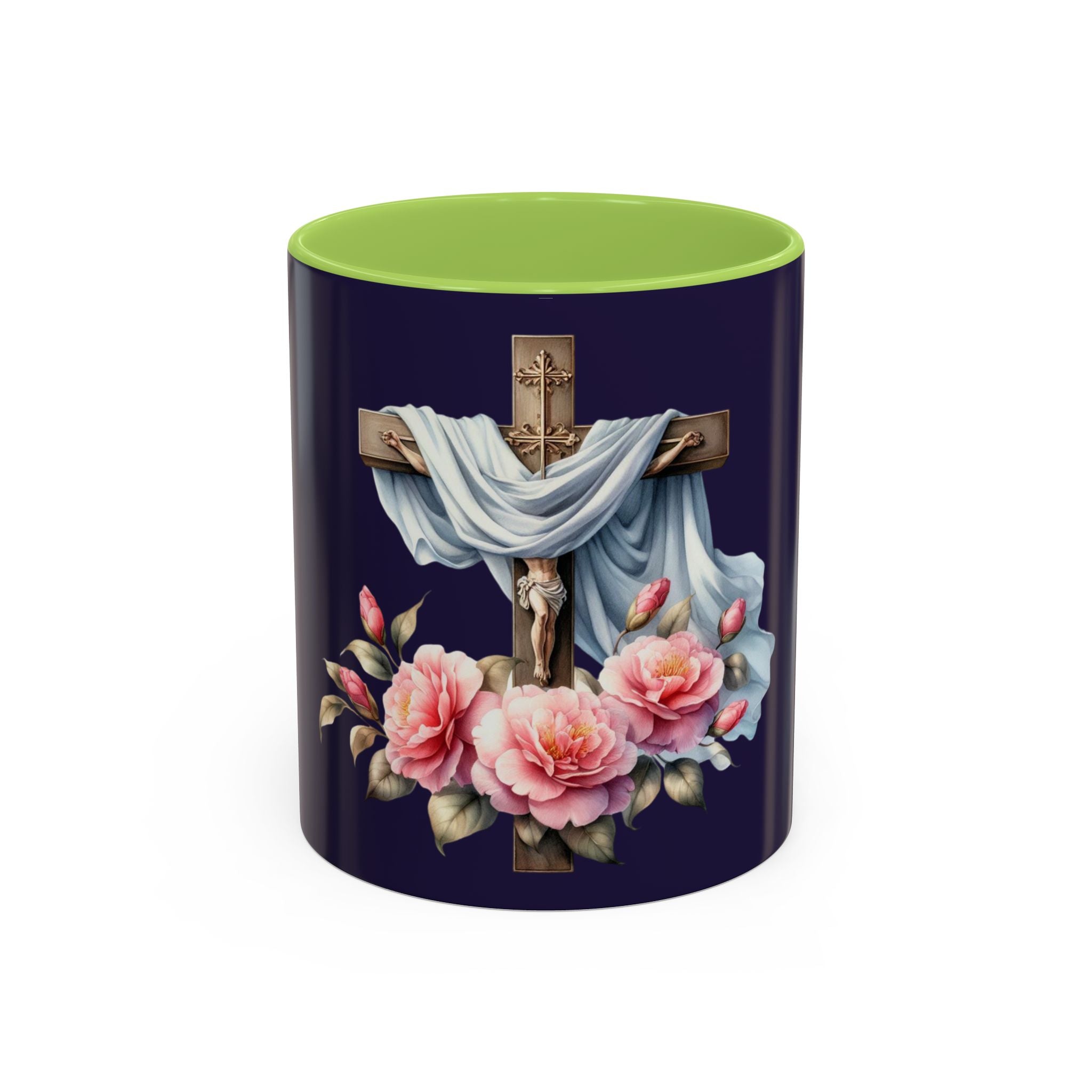 Easter Cross Coffee Mug — Floral Crucifix Accent Mug (11/15 oz)