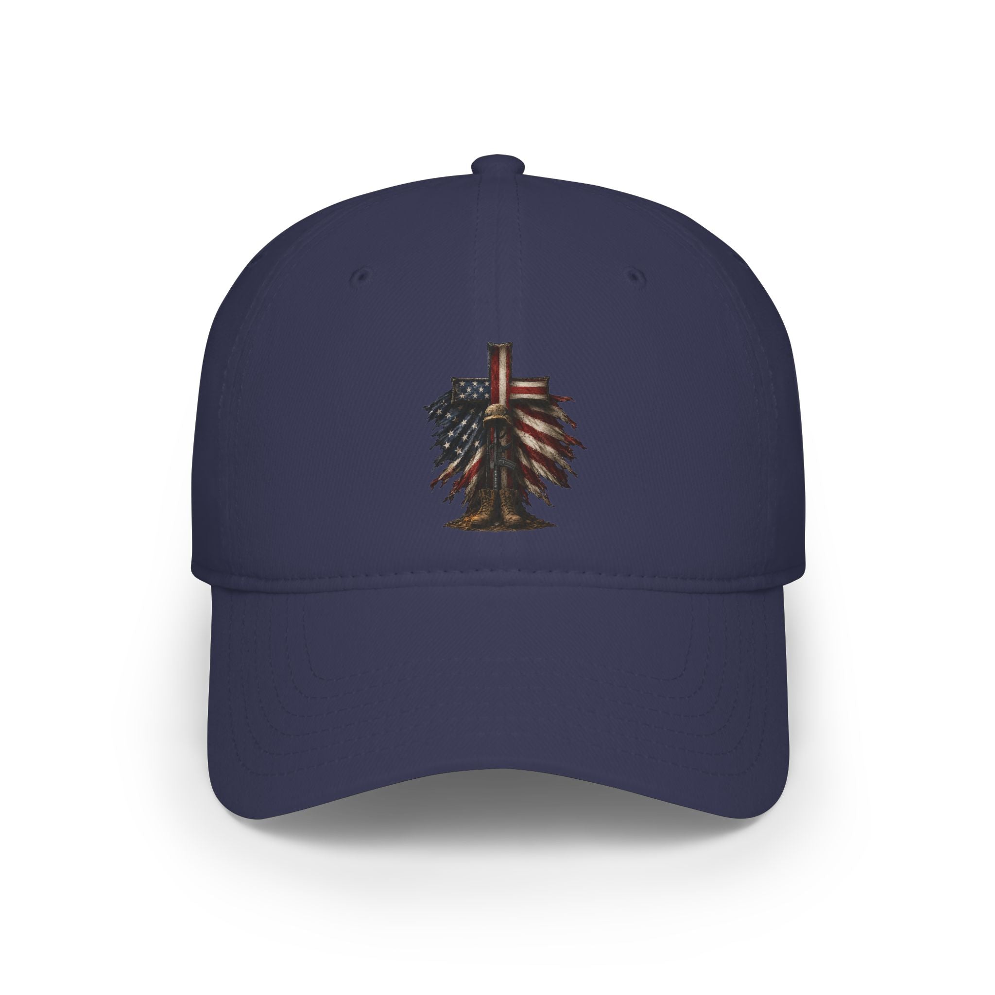 Low Profile Cap — Rustic American Flag Cross Emblem