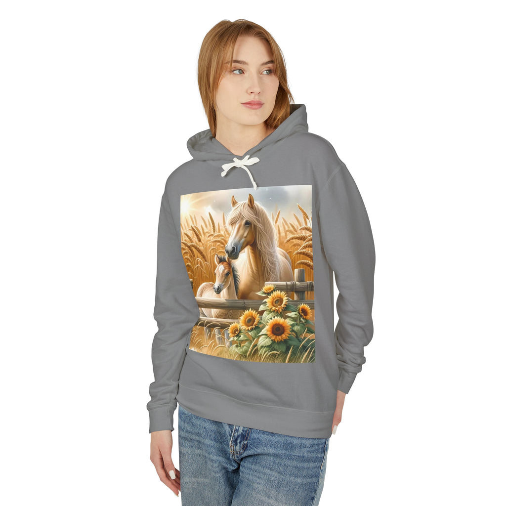 Horse & Foal Sunflower Hoodie — Pastel Farm Animal Sweatshirt