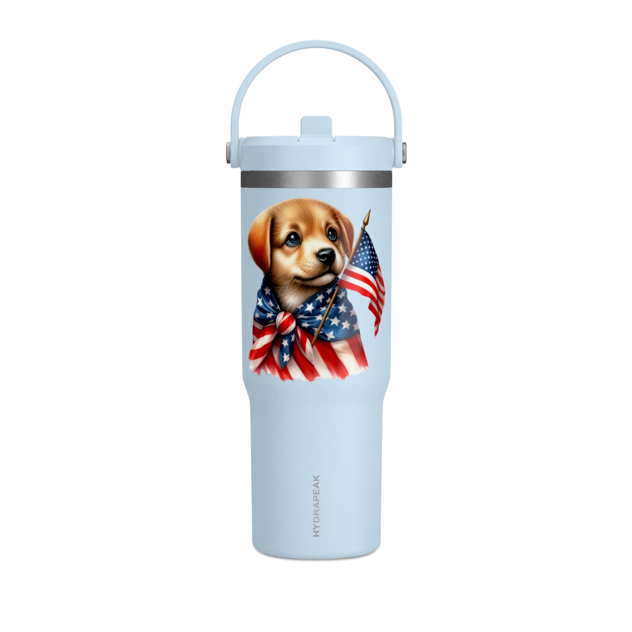 Patriotic Puppy 32oz Tumbler — American Flag Dog Travel Mug