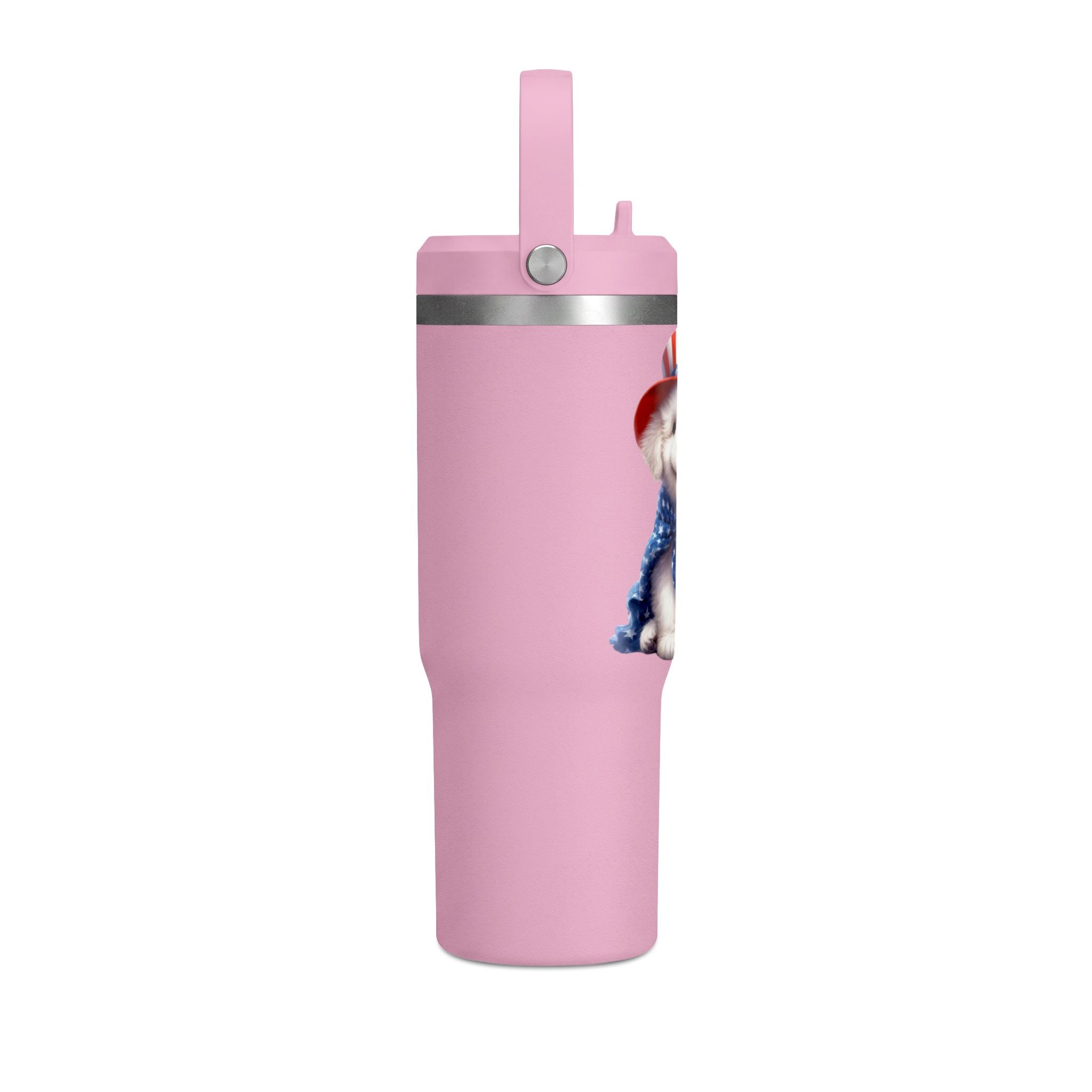 Patriotic Pup Tumbler — 32oz Insulated Travel Cup with American Flag Dog Design