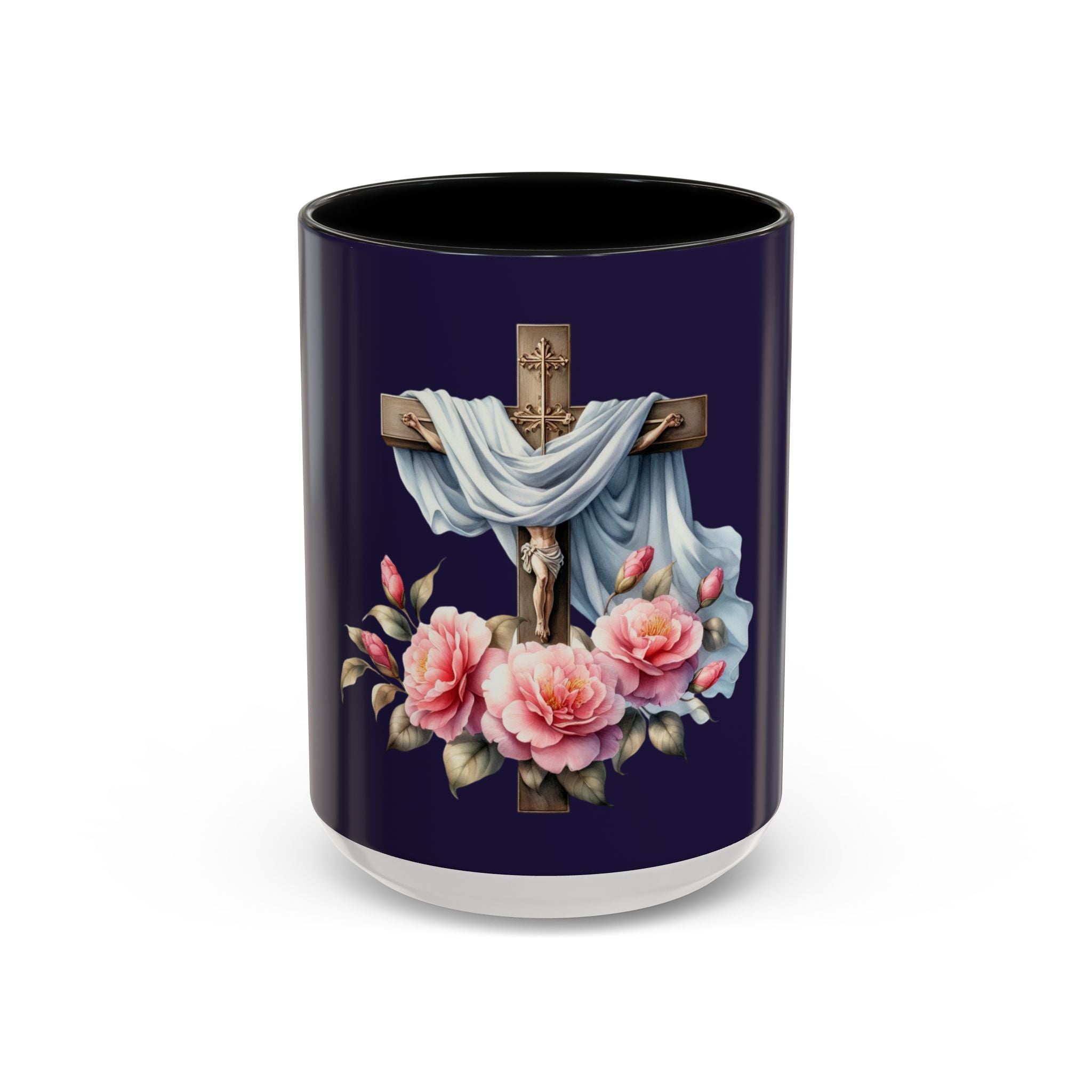Easter Cross Coffee Mug — Floral Crucifix Accent Mug (11/15 oz)